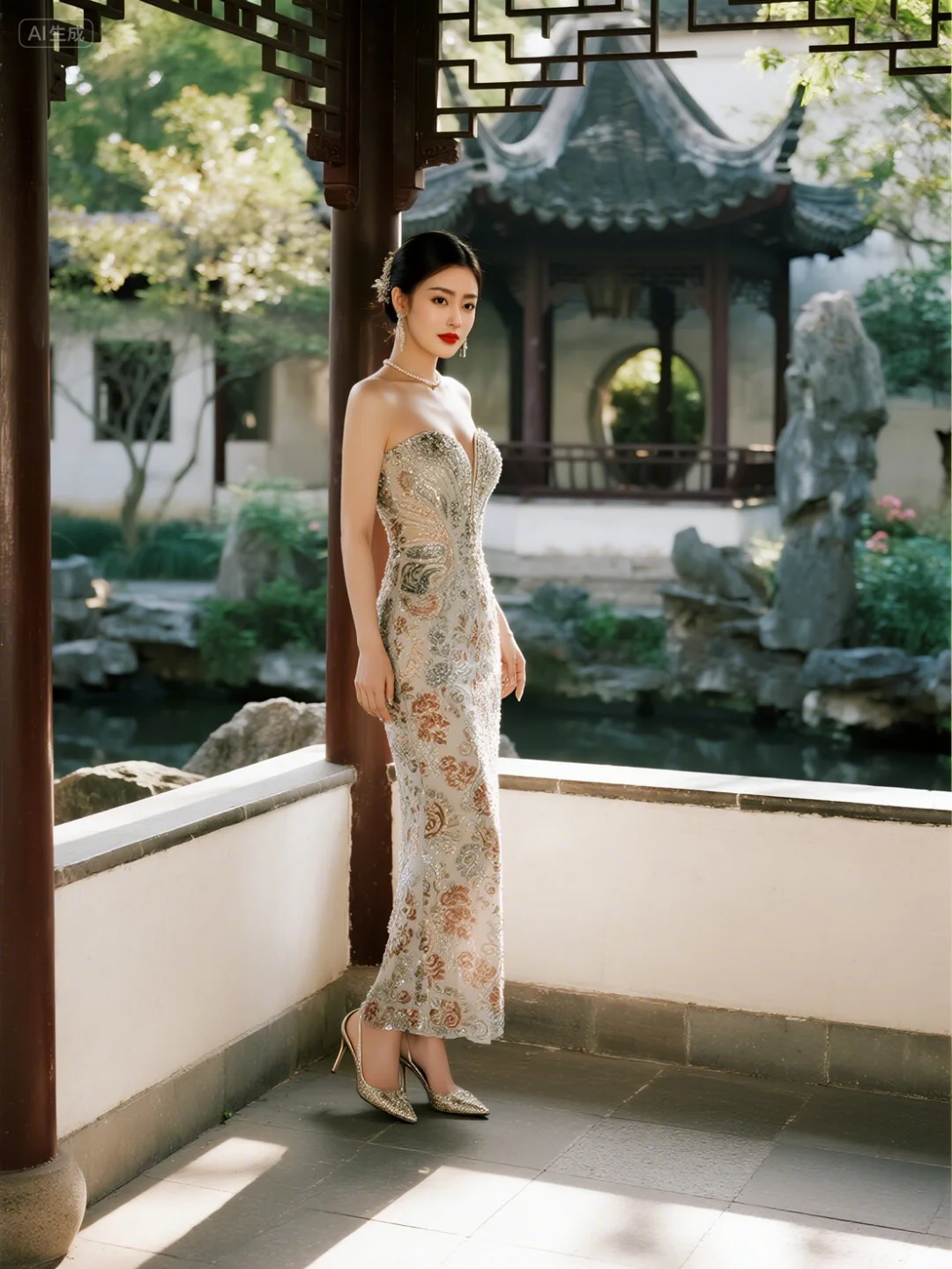 穿上旗袍的江南古典美女