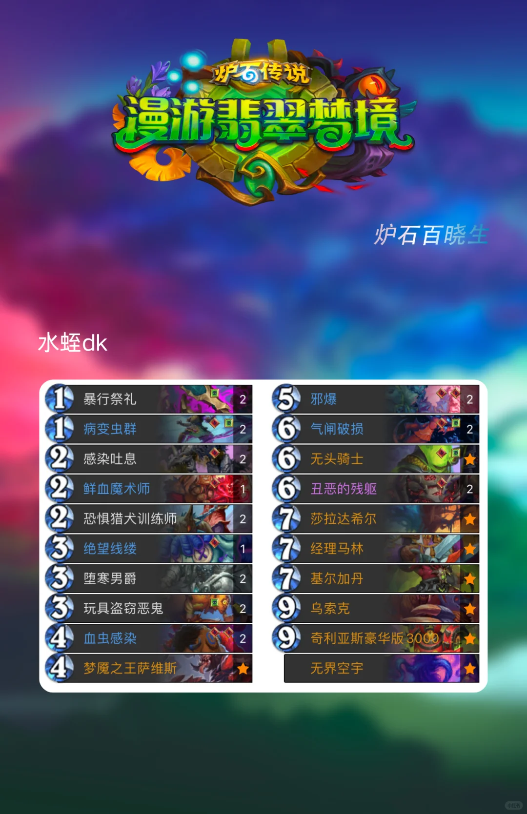 炉石传说新版本首日环境—水蛭dk独领风骚