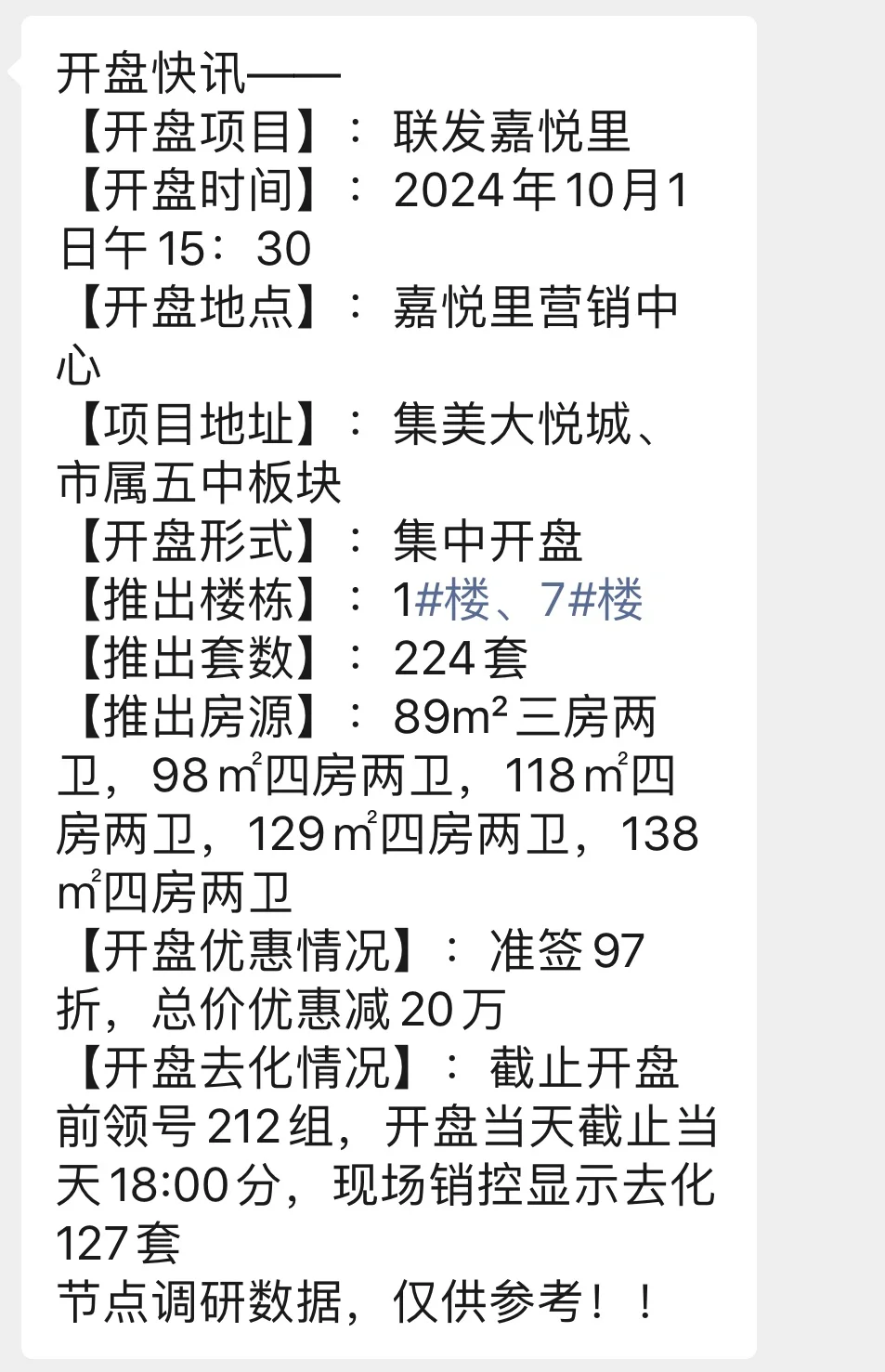 联发嘉悦里开盘数据两个版本