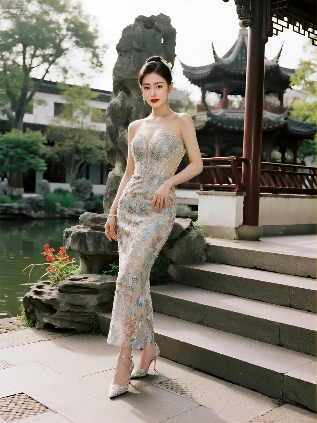 穿上旗袍的江南古典美女