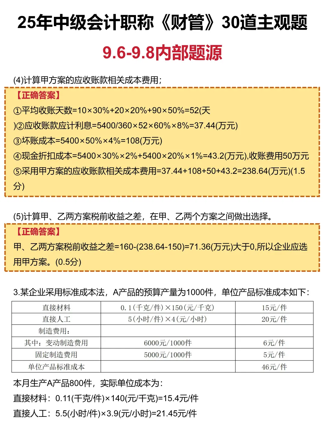 9.6中级会计，30道主观题已出，直接背
