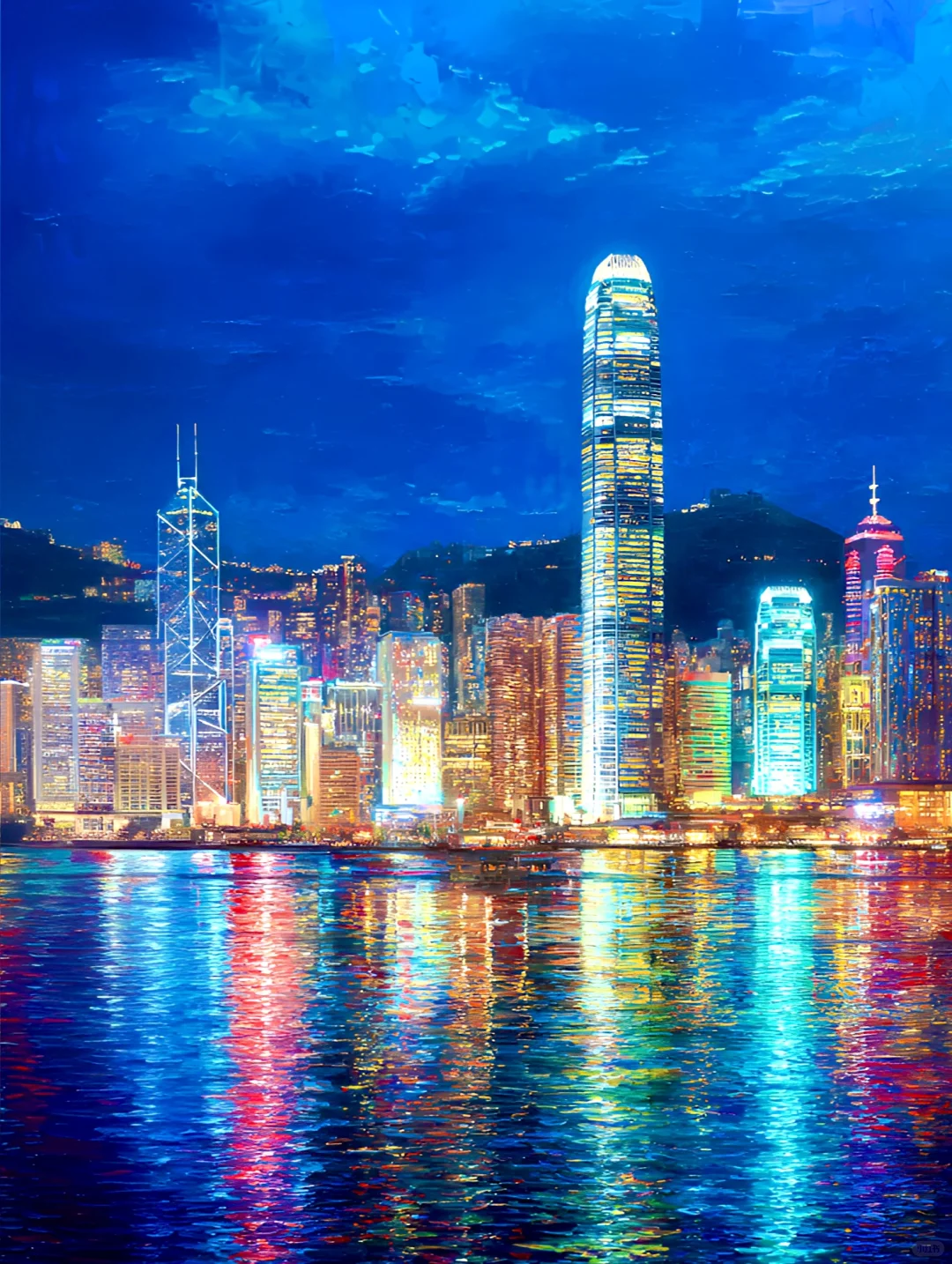 城市风景插画：香港 夜之国金｜MJ