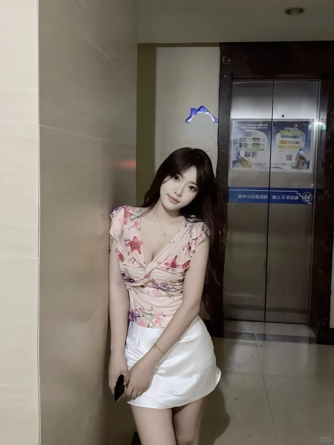 小电梯里的白月光美女～～
