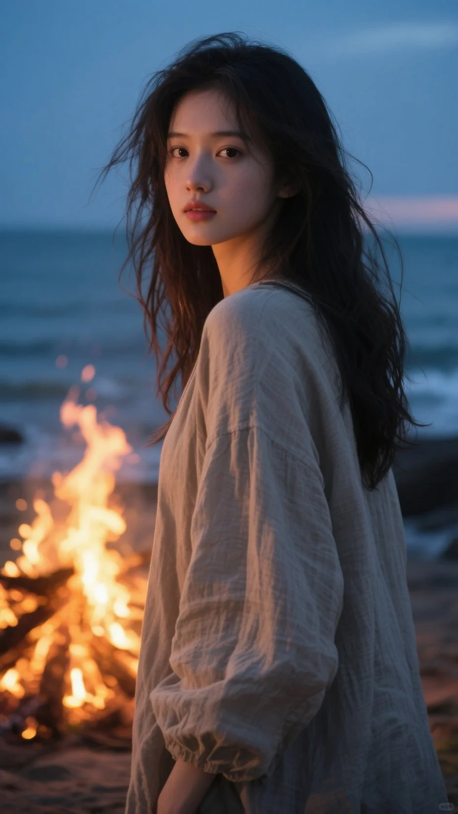 火光中的女孩，海与风，自由且浪漫