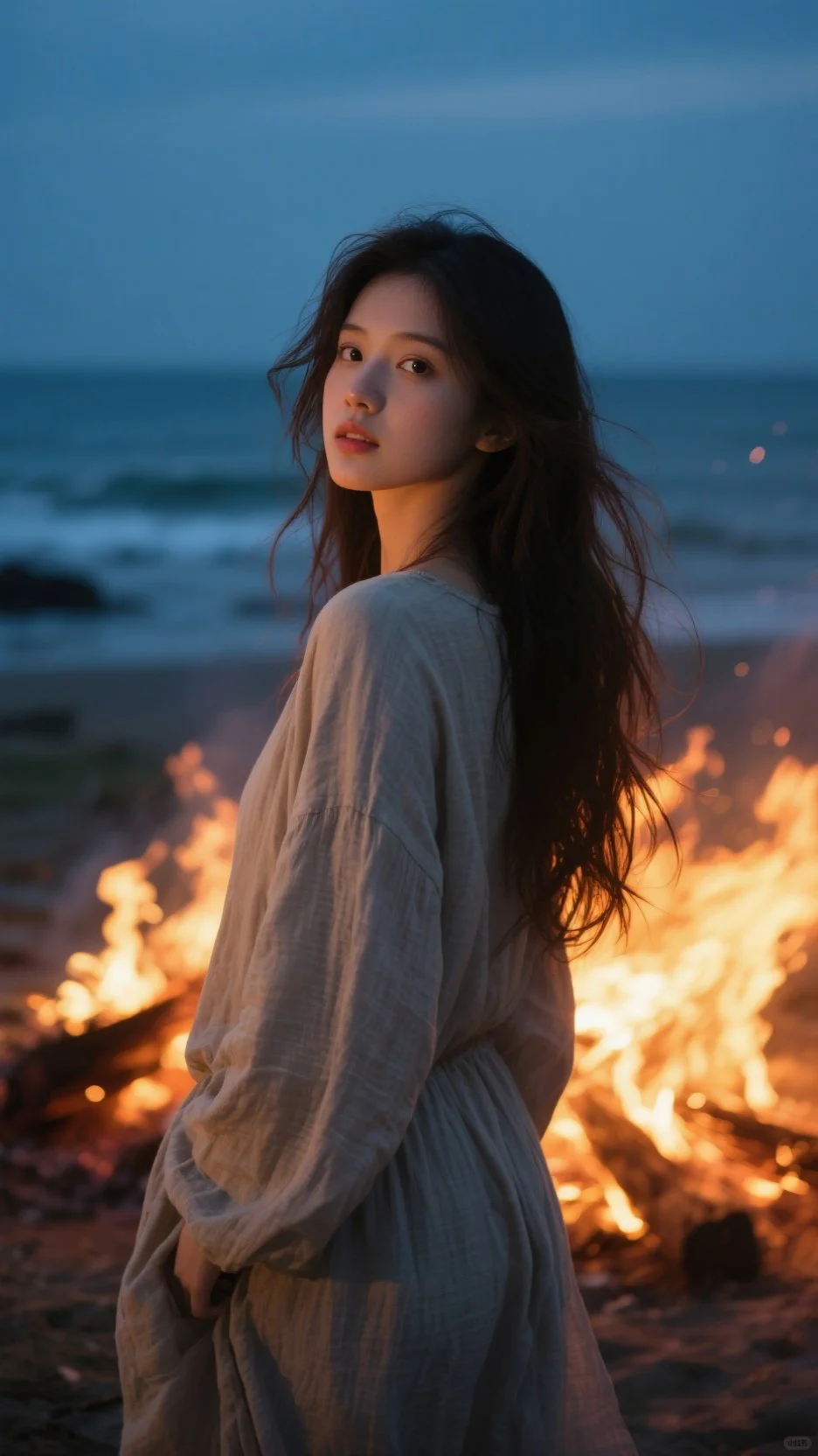 火光中的女孩，海与风，自由且浪漫