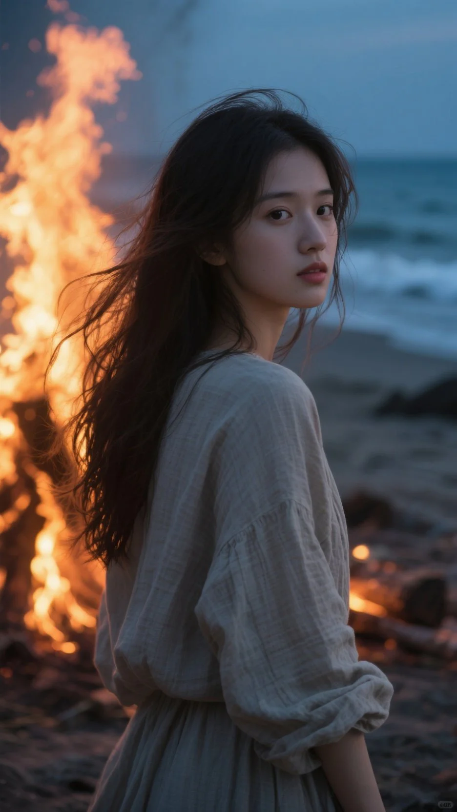 火光中的女孩，海与风，自由且浪漫