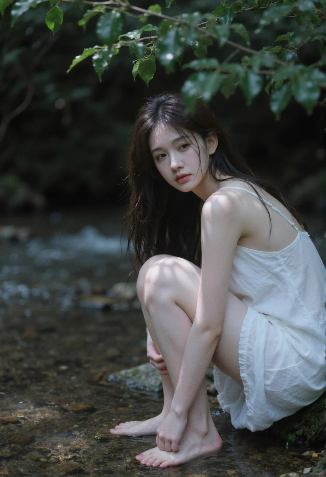 真的有仙女在溪水里拍写真！