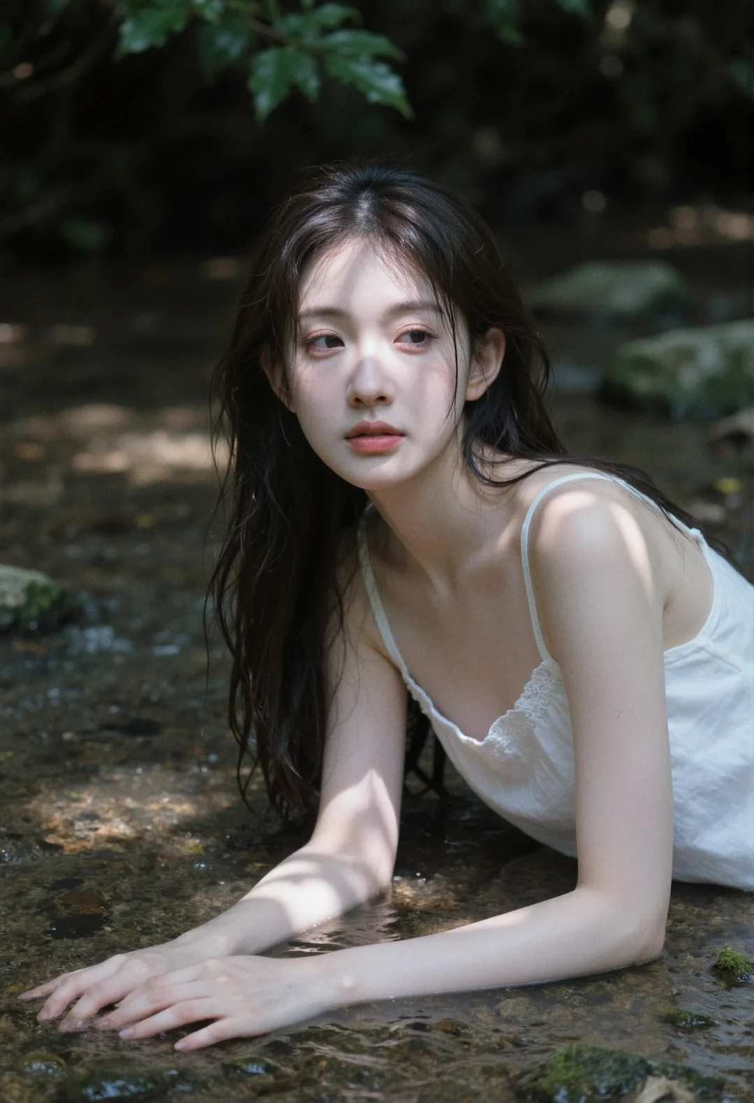 真的有仙女在溪水里拍写真！