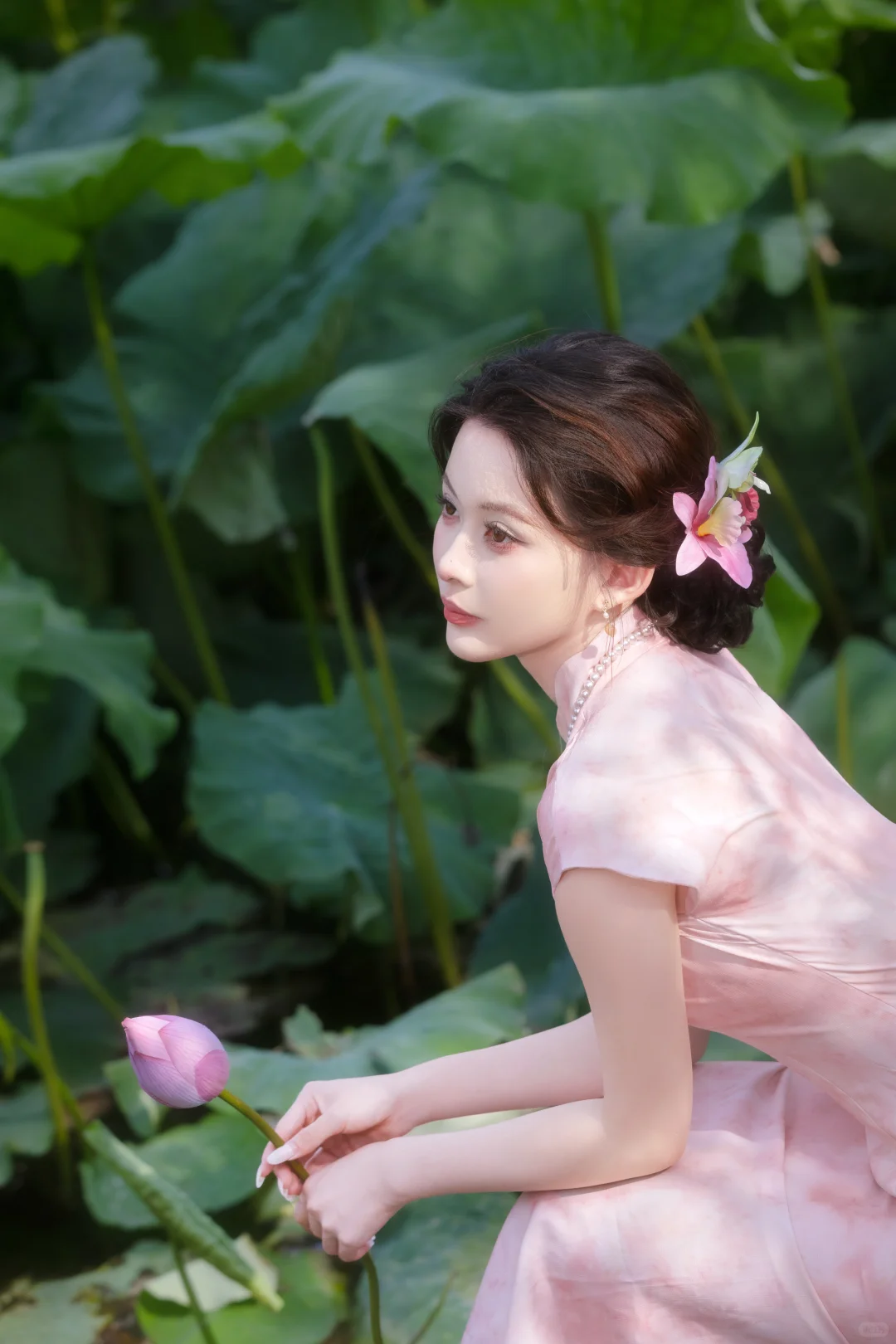 学会这几个动作❗旗袍荷花写真保准出片～