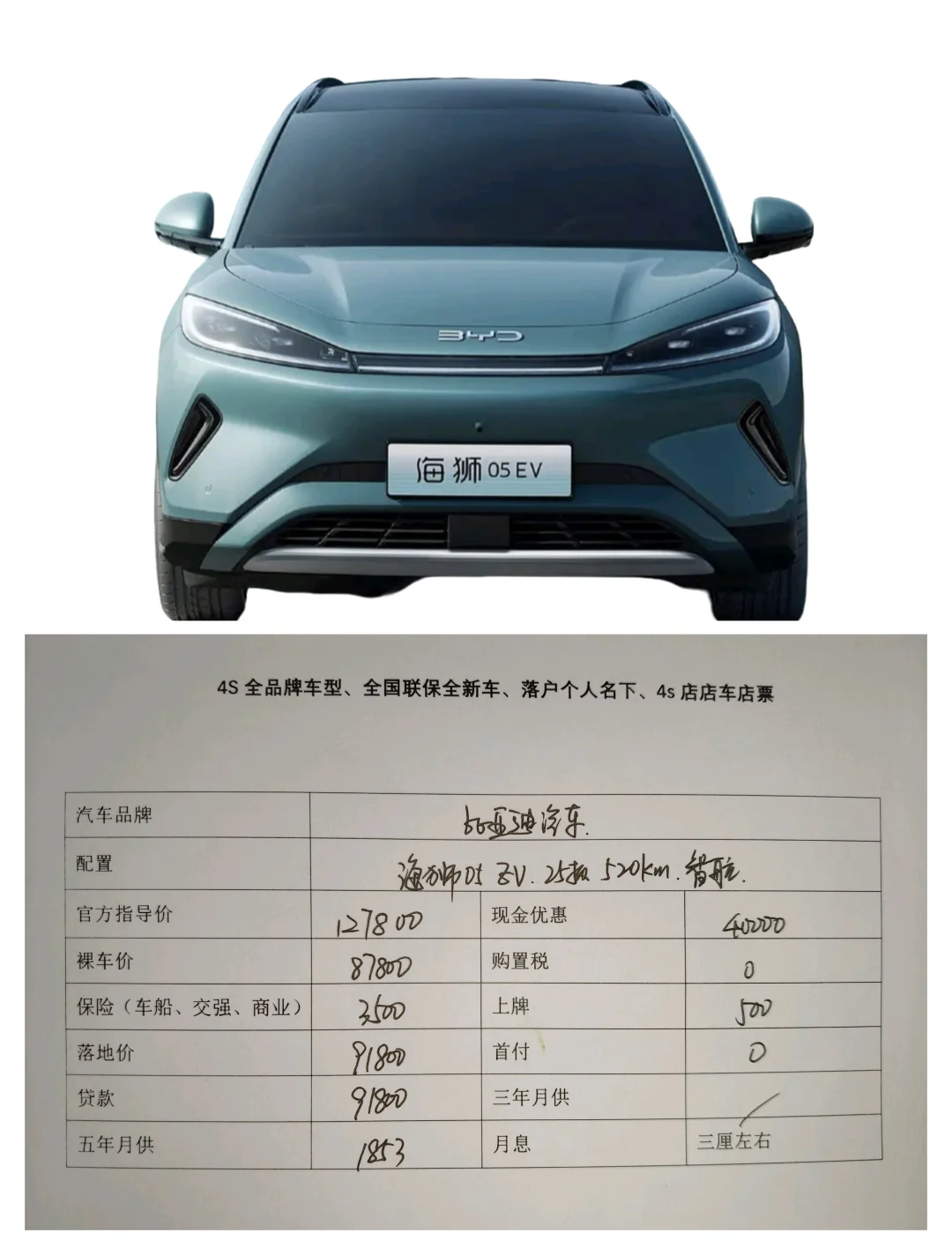 比亚迪海狮05ev 月底低零首付活动