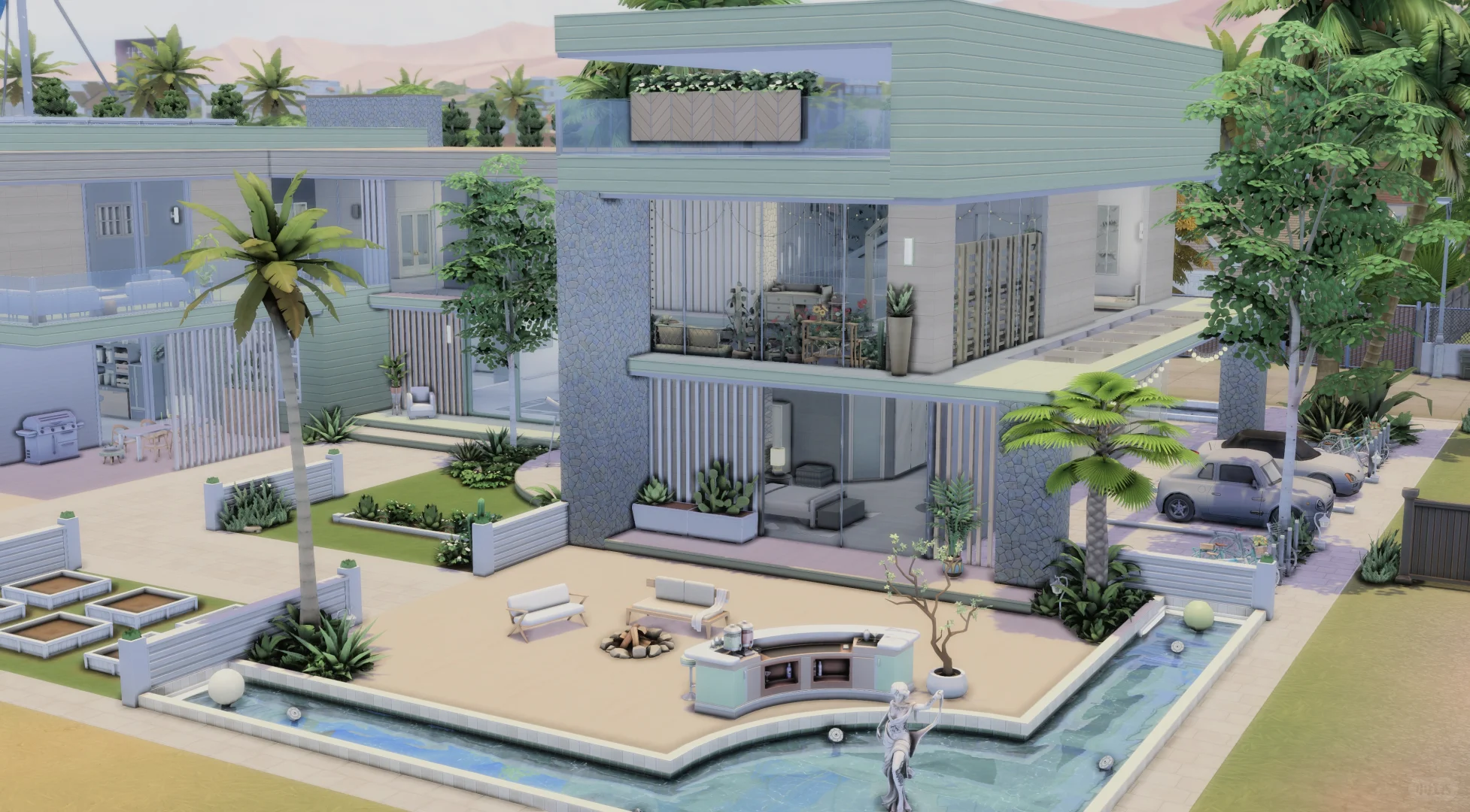 Sims4 NOCC建房：现代风玻璃住宅