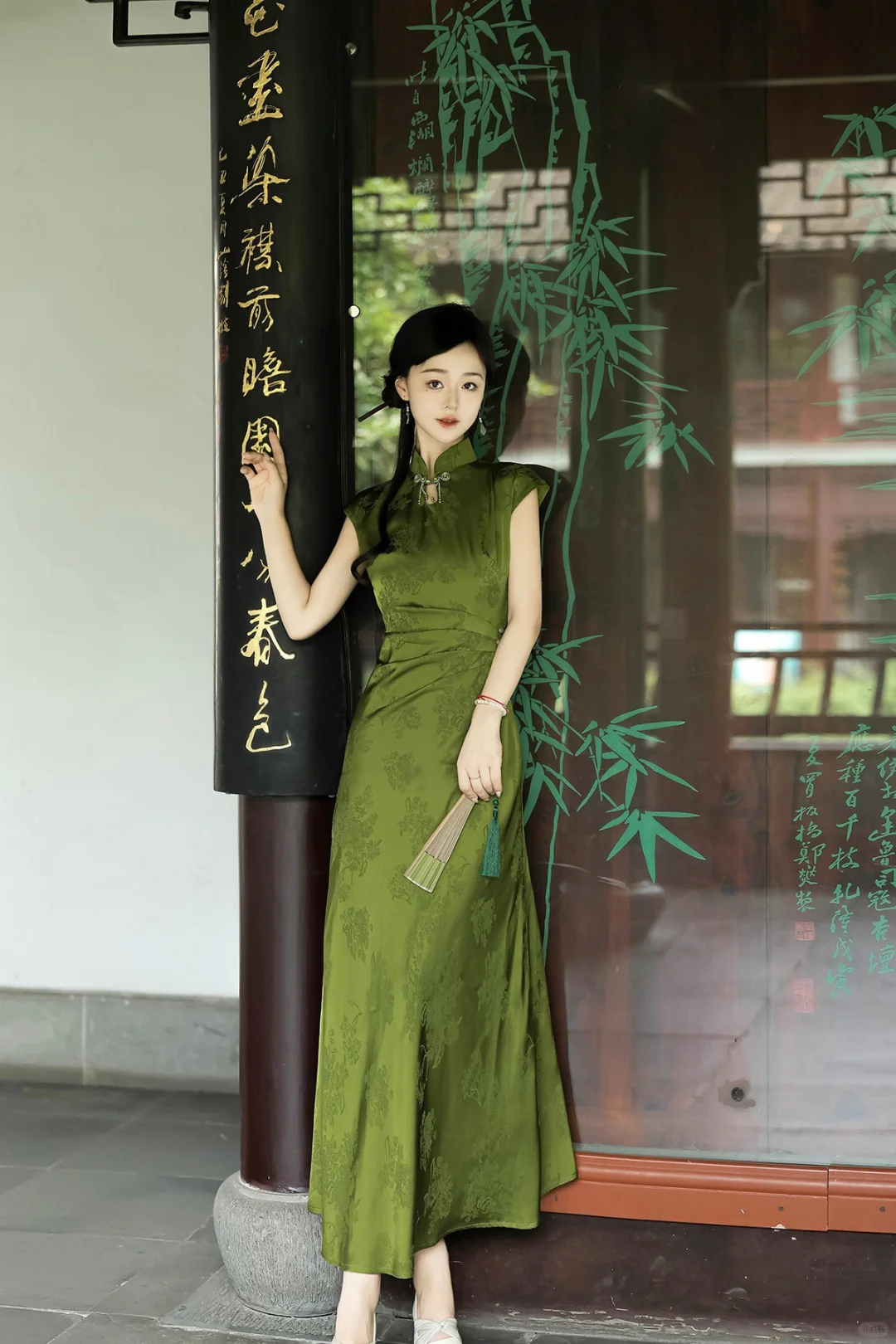 49🍃正版捡漏～好温婉的绿色新中式旗袍