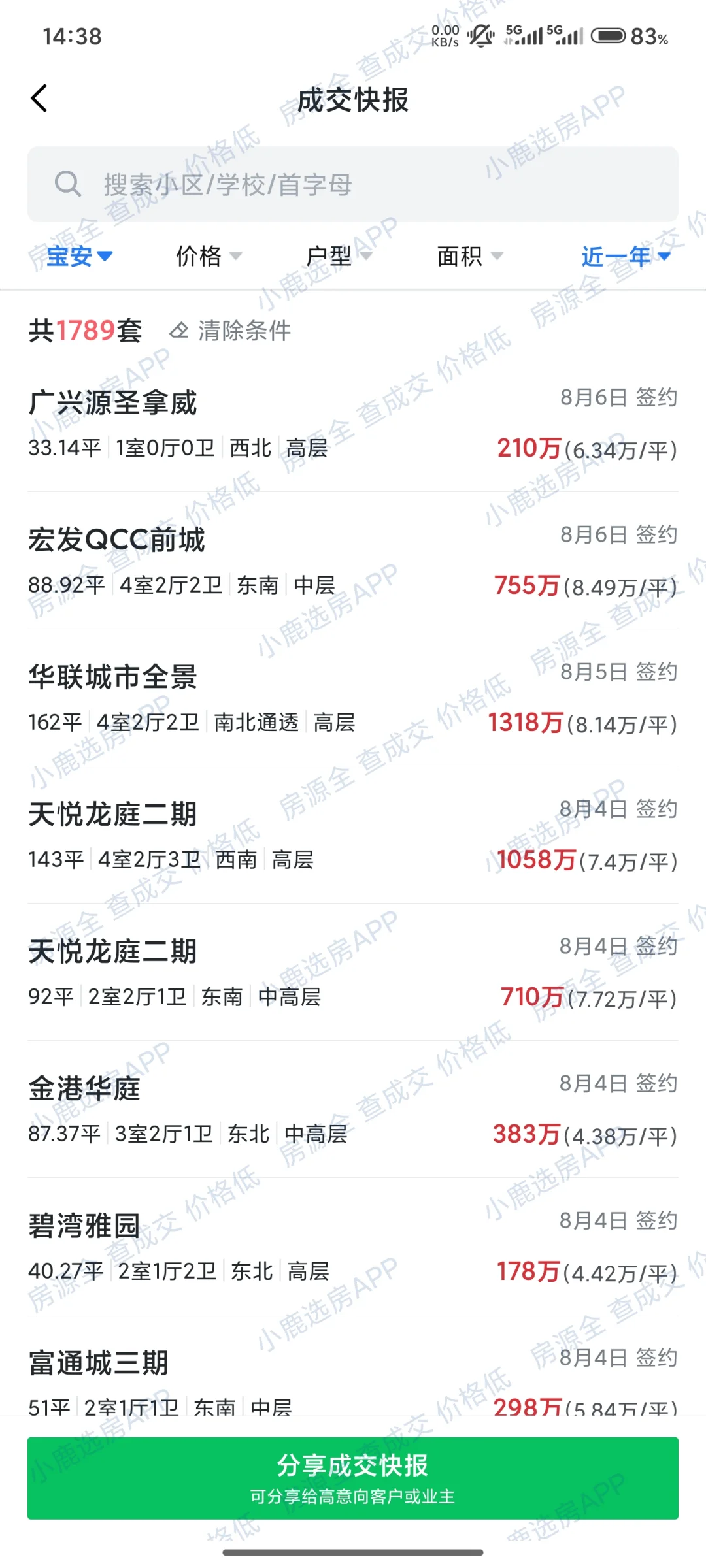 宝安近期成交数据