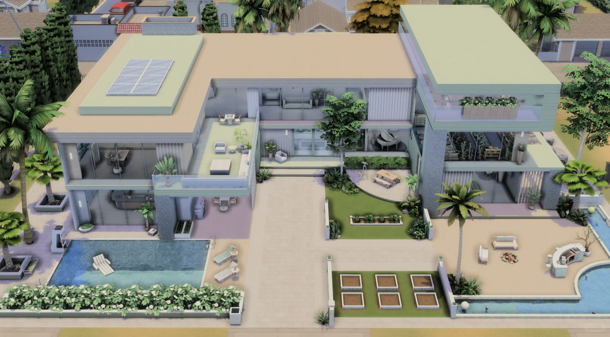 Sims4 NOCC建房：现代风玻璃住宅