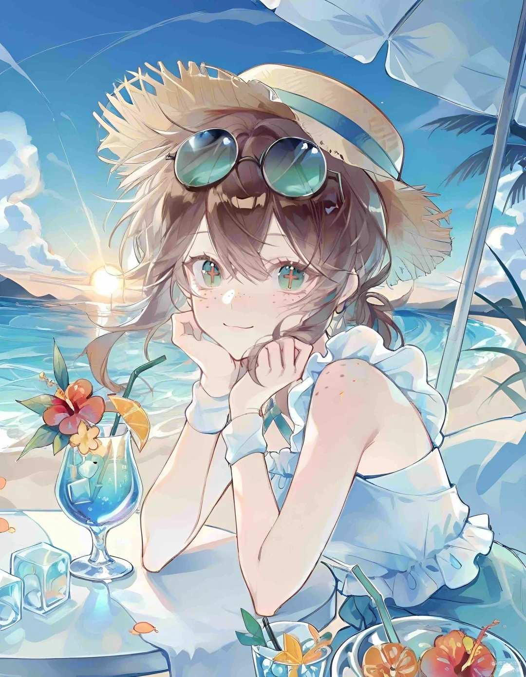 她在海边，我在看她。🌊