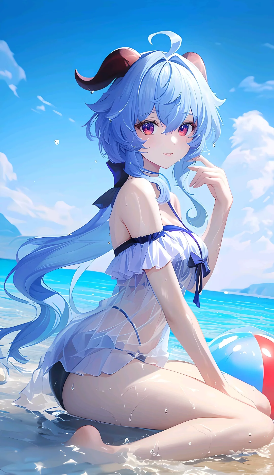 夏日、沙滩、焰火、美少女丨椰羊甘雨！