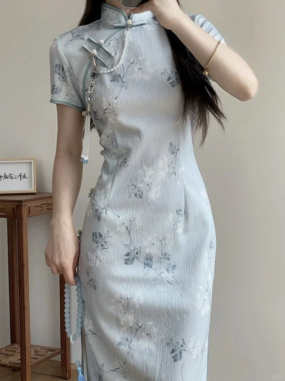 🌸烟雨染青花｜民国少女提花旗袍