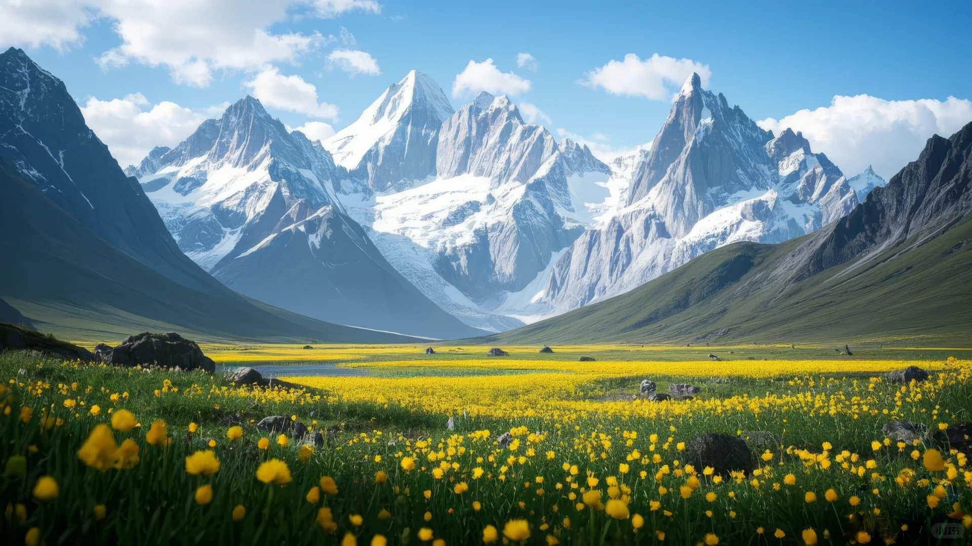 电脑壁纸，雪山与草地，治愈与浪漫⛰🌼