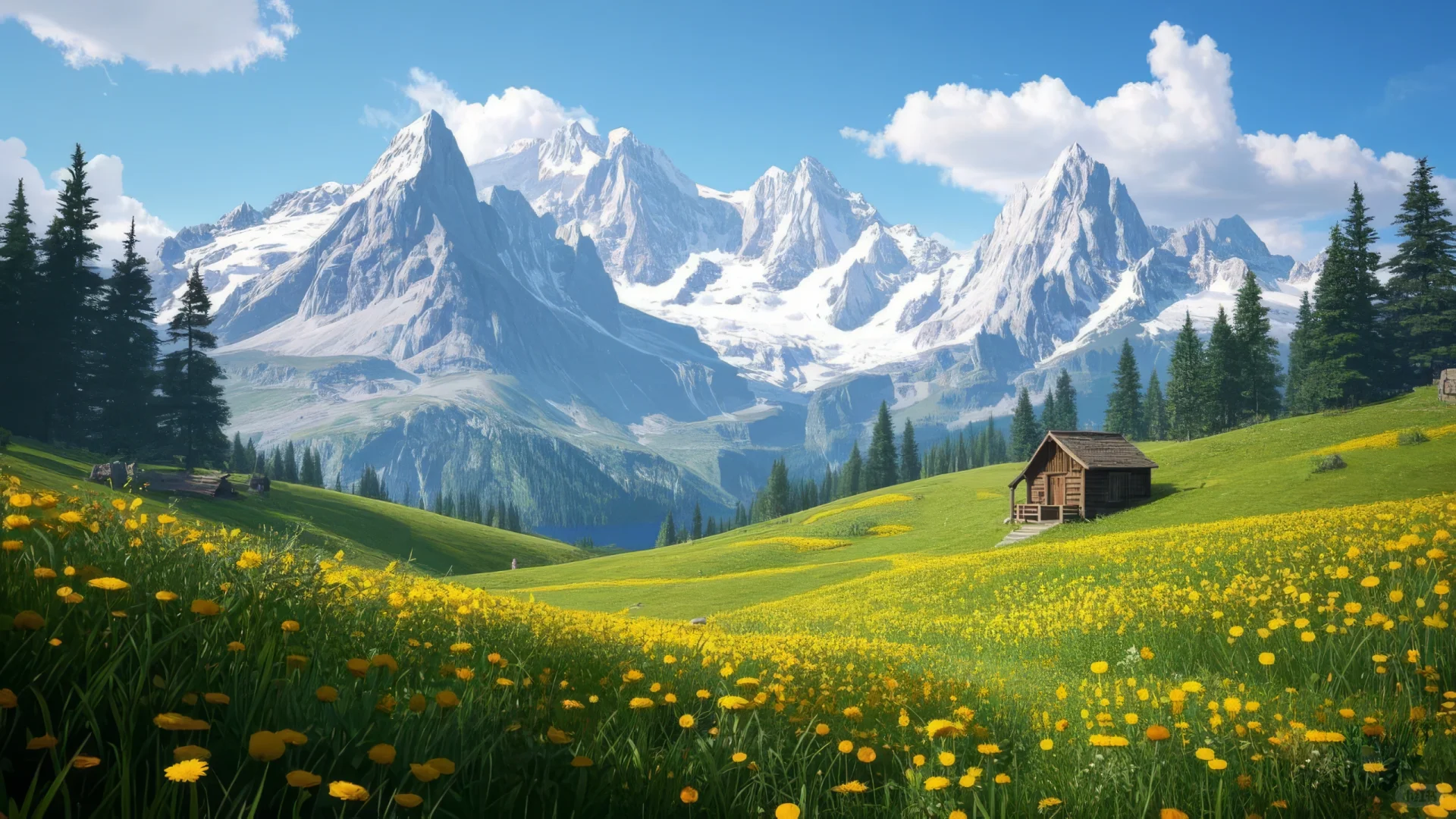 电脑壁纸，雪山与草地，治愈与浪漫⛰🌼