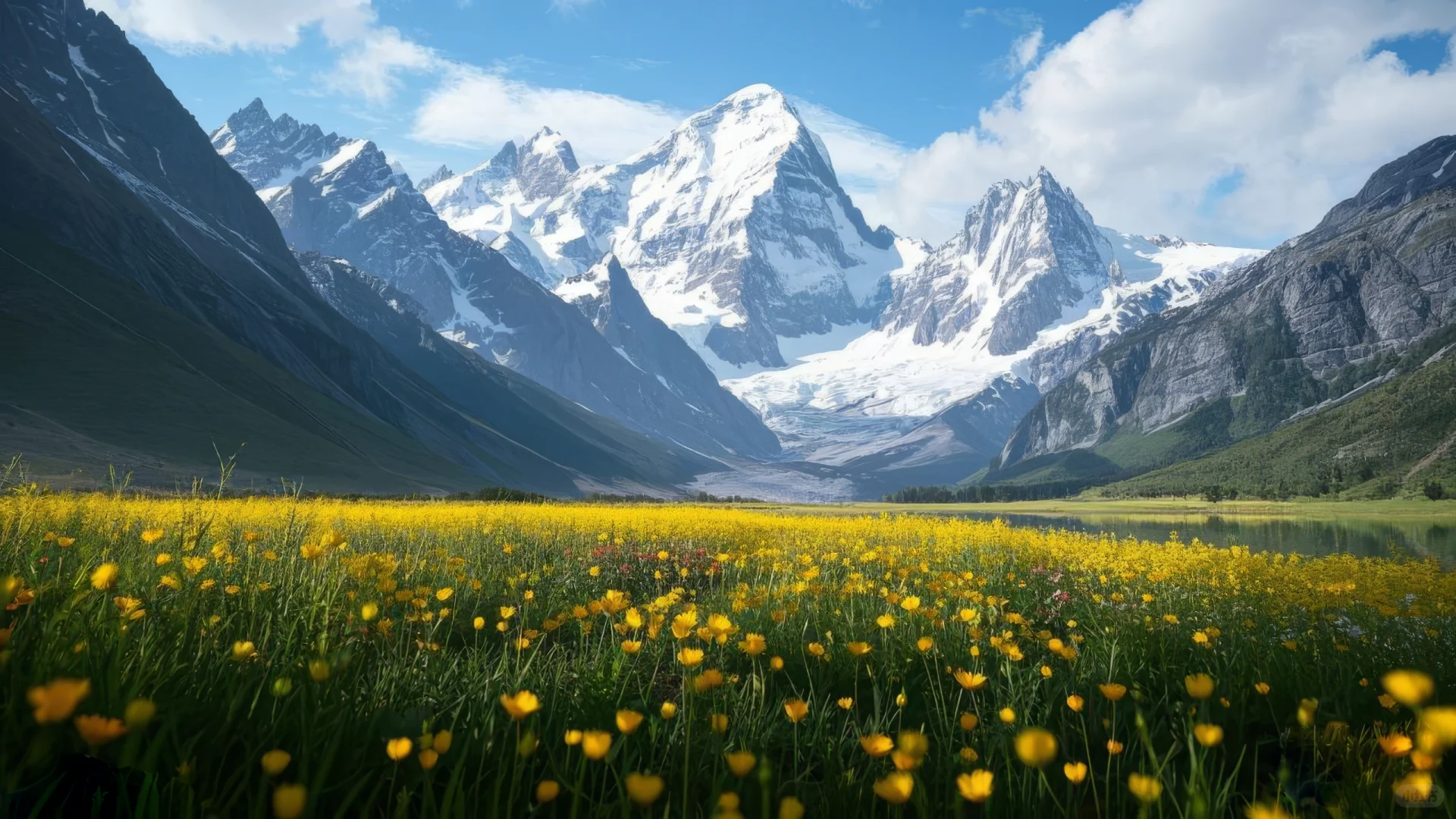 电脑壁纸，雪山与草地，治愈与浪漫⛰🌼