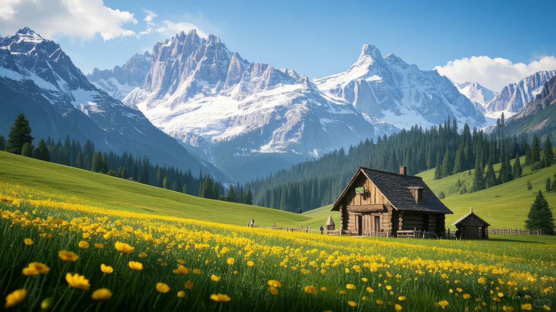电脑壁纸，雪山与草地，治愈与浪漫⛰🌼