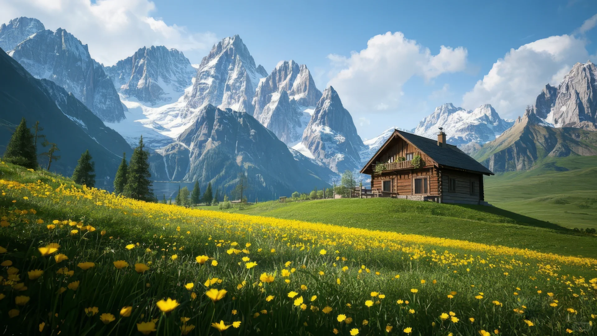 电脑壁纸，雪山与草地，治愈与浪漫⛰🌼