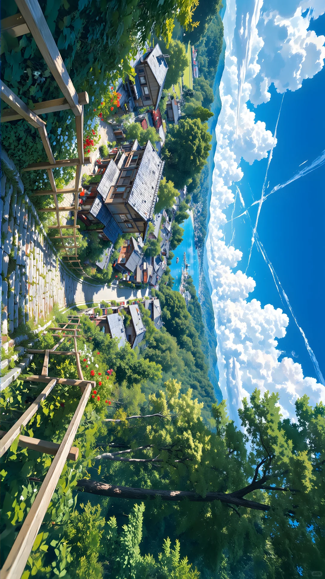 电脑壁纸 008-蓝天白云小屋乡间小路