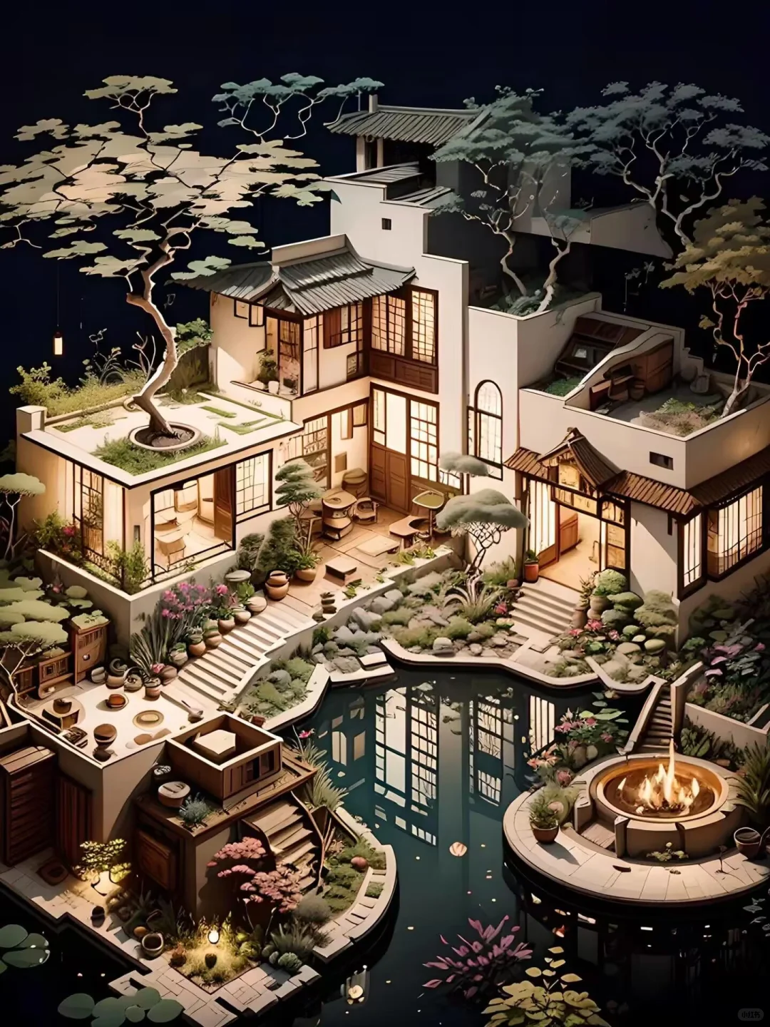 夜幕下的独栋豪宅，尽显奢华