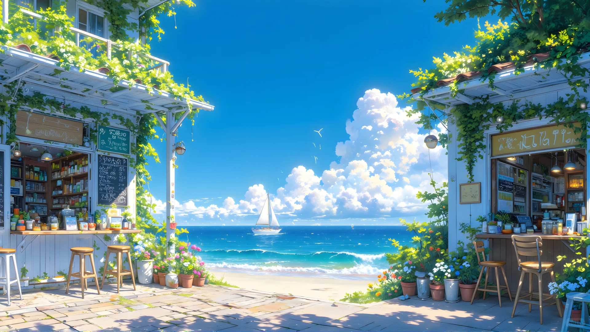 电脑壁纸 008-蓝天白云小屋乡间小路