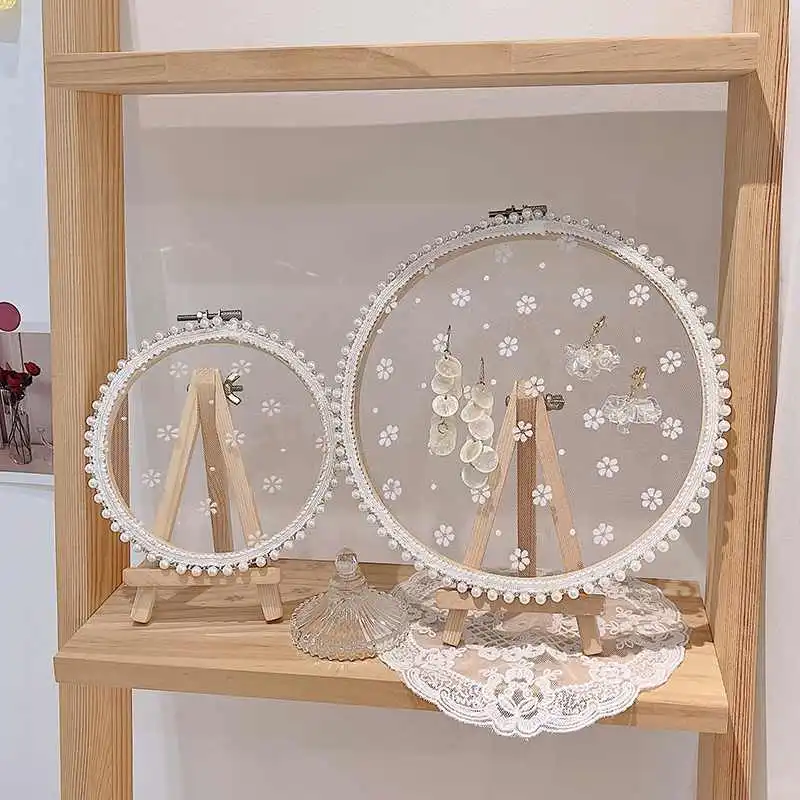 尤物少女*珍珠边蕾丝首饰架耳环耳钉收纳架