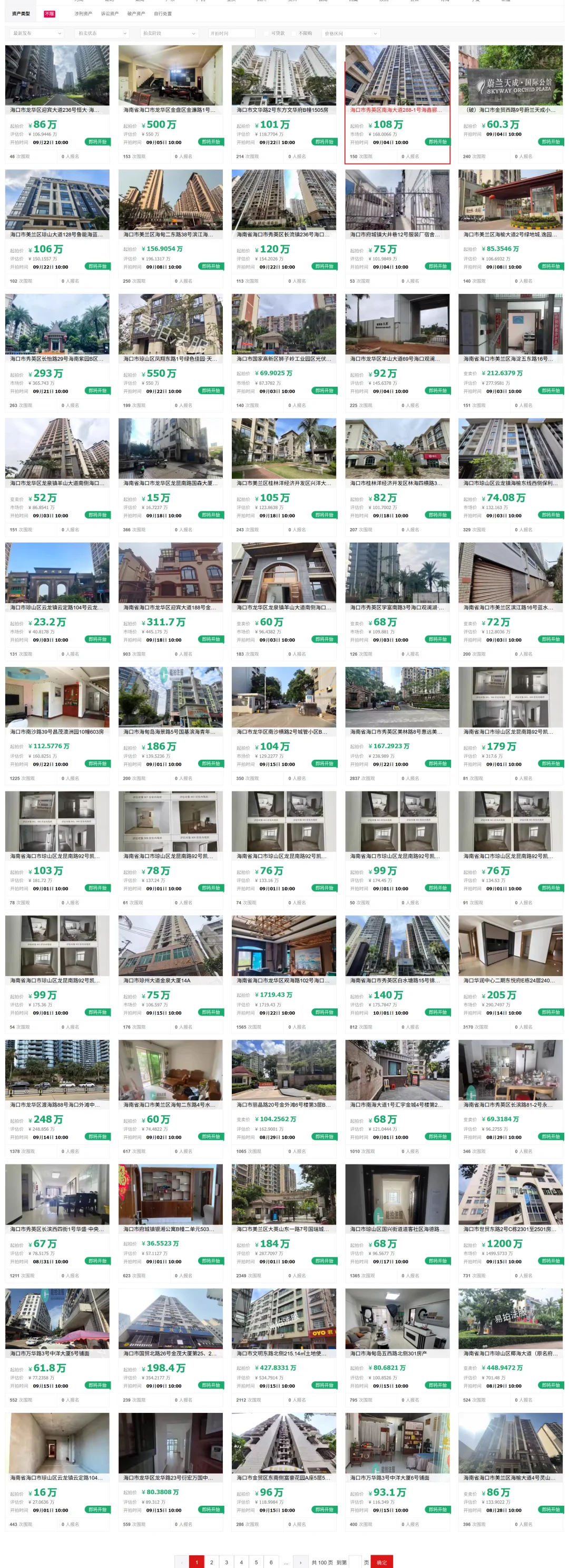 8月海口在线法拍房184套！