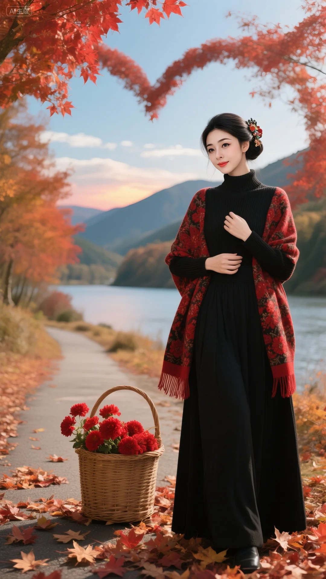 红花与秋叶的诗意胶片🍂