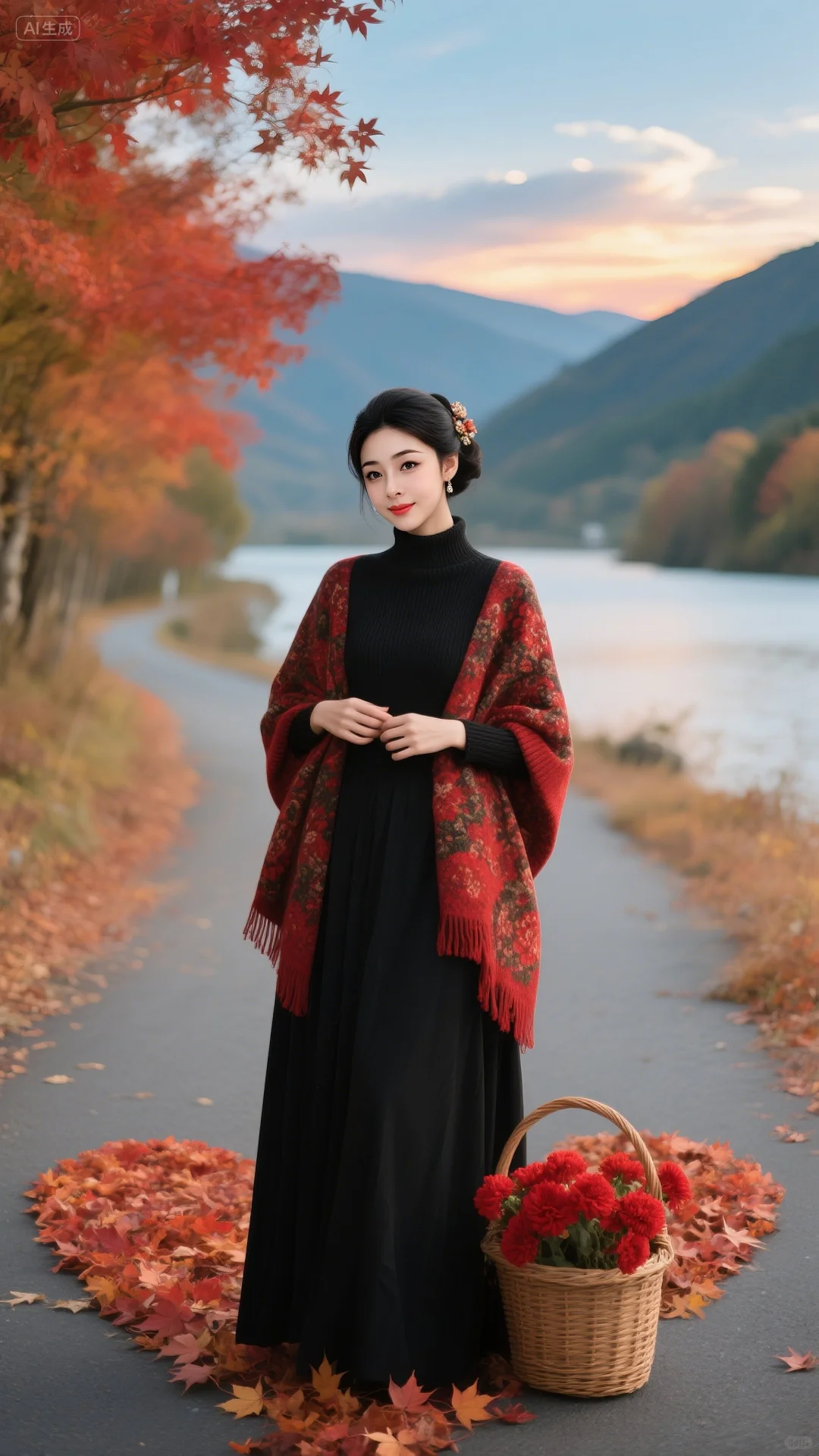 红花与秋叶的诗意胶片🍂