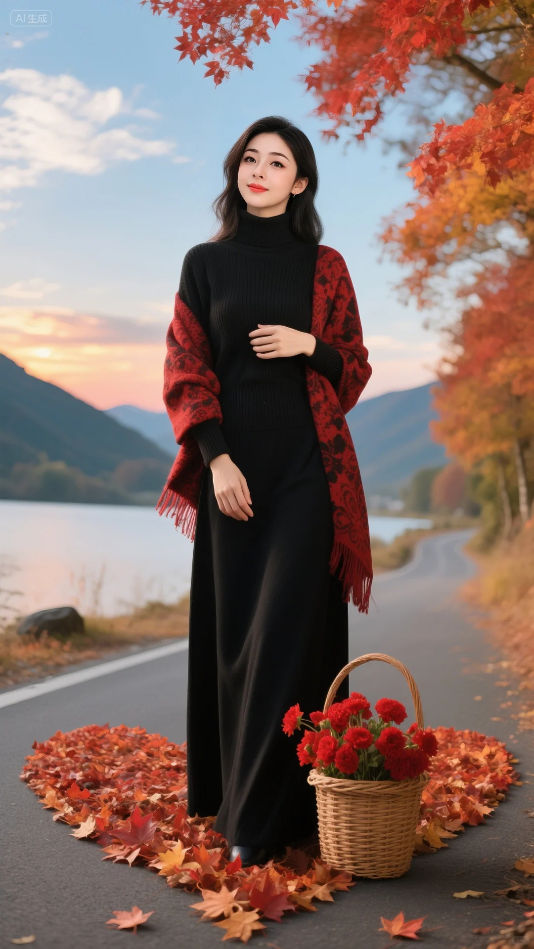 红花与秋叶的诗意胶片🍂