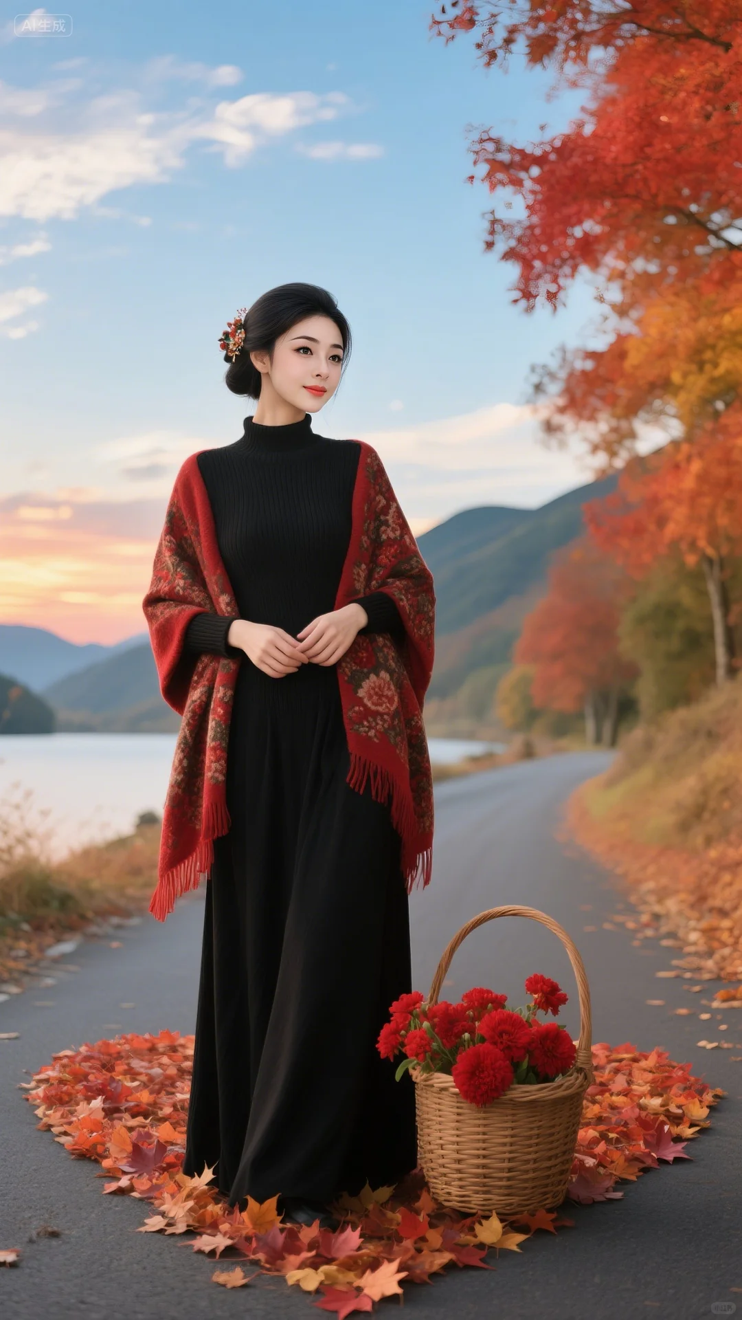 红花与秋叶的诗意胶片🍂