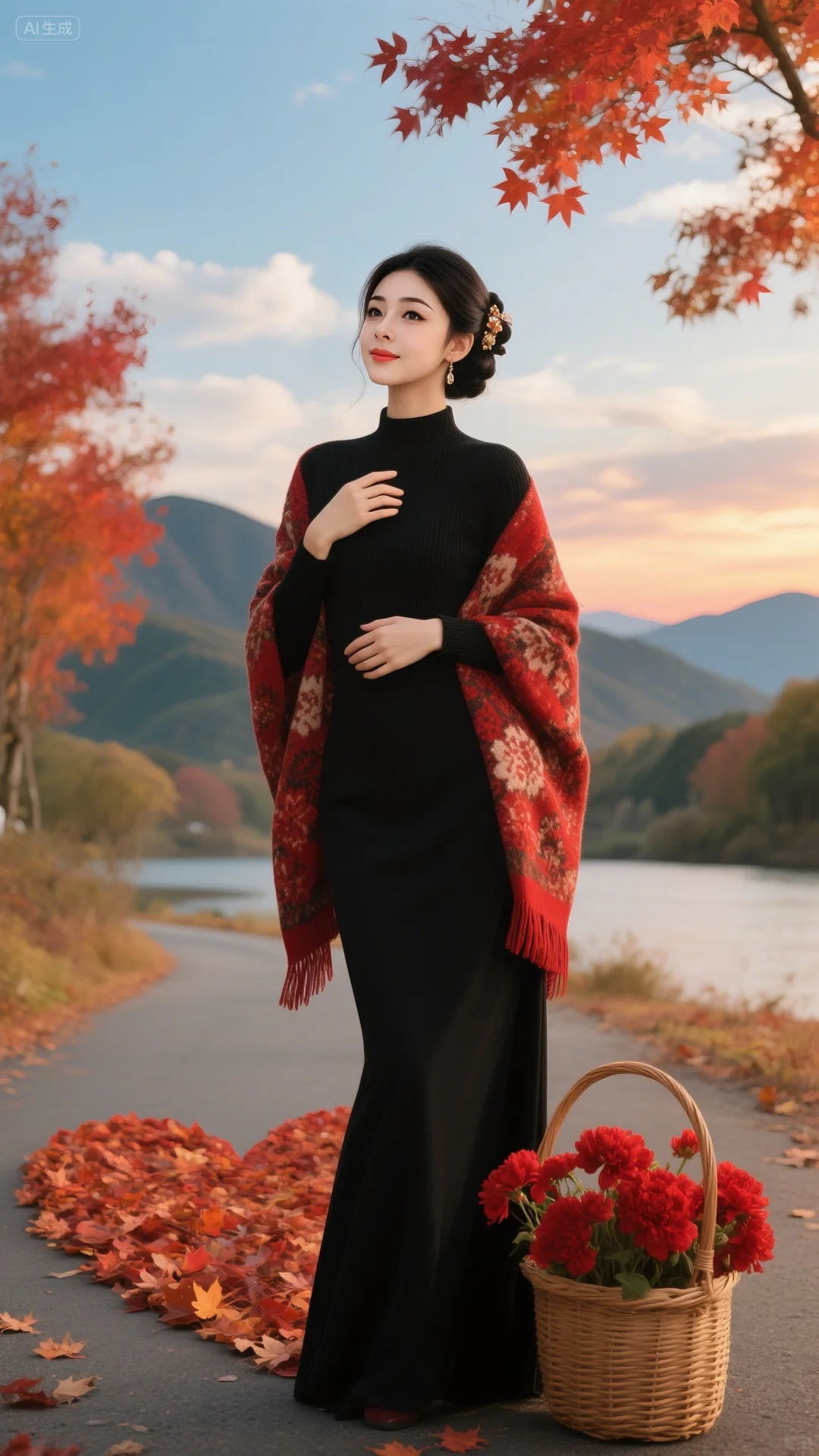 红花与秋叶的诗意胶片🍂