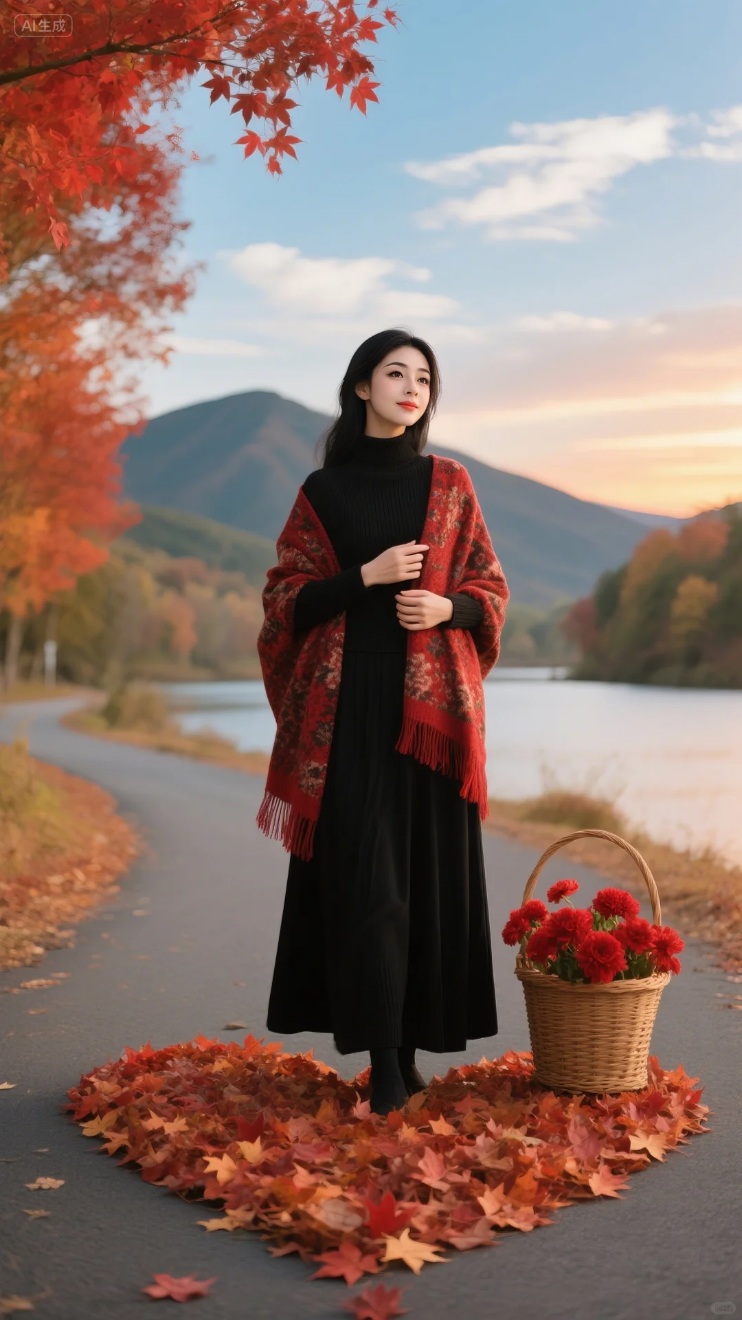 红花与秋叶的诗意胶片🍂