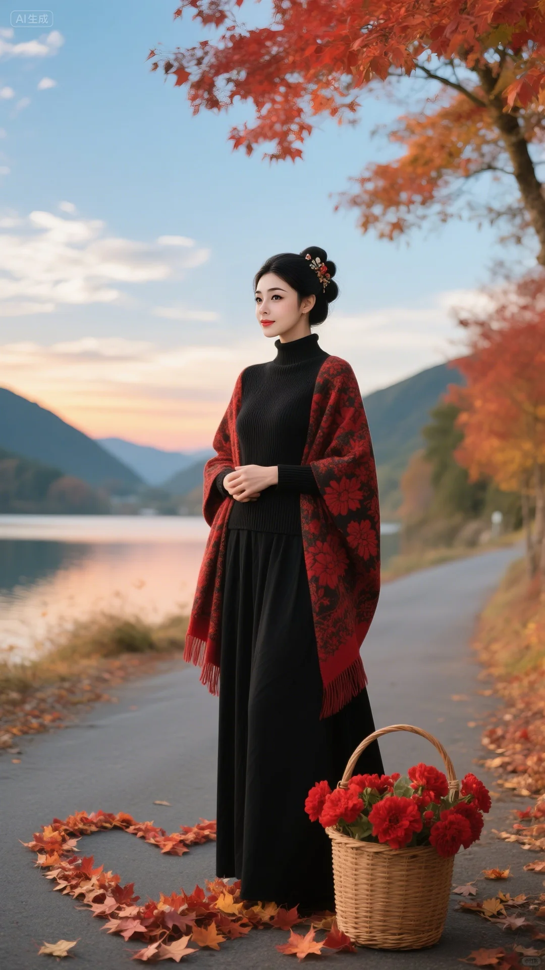 红花与秋叶的诗意胶片🍂