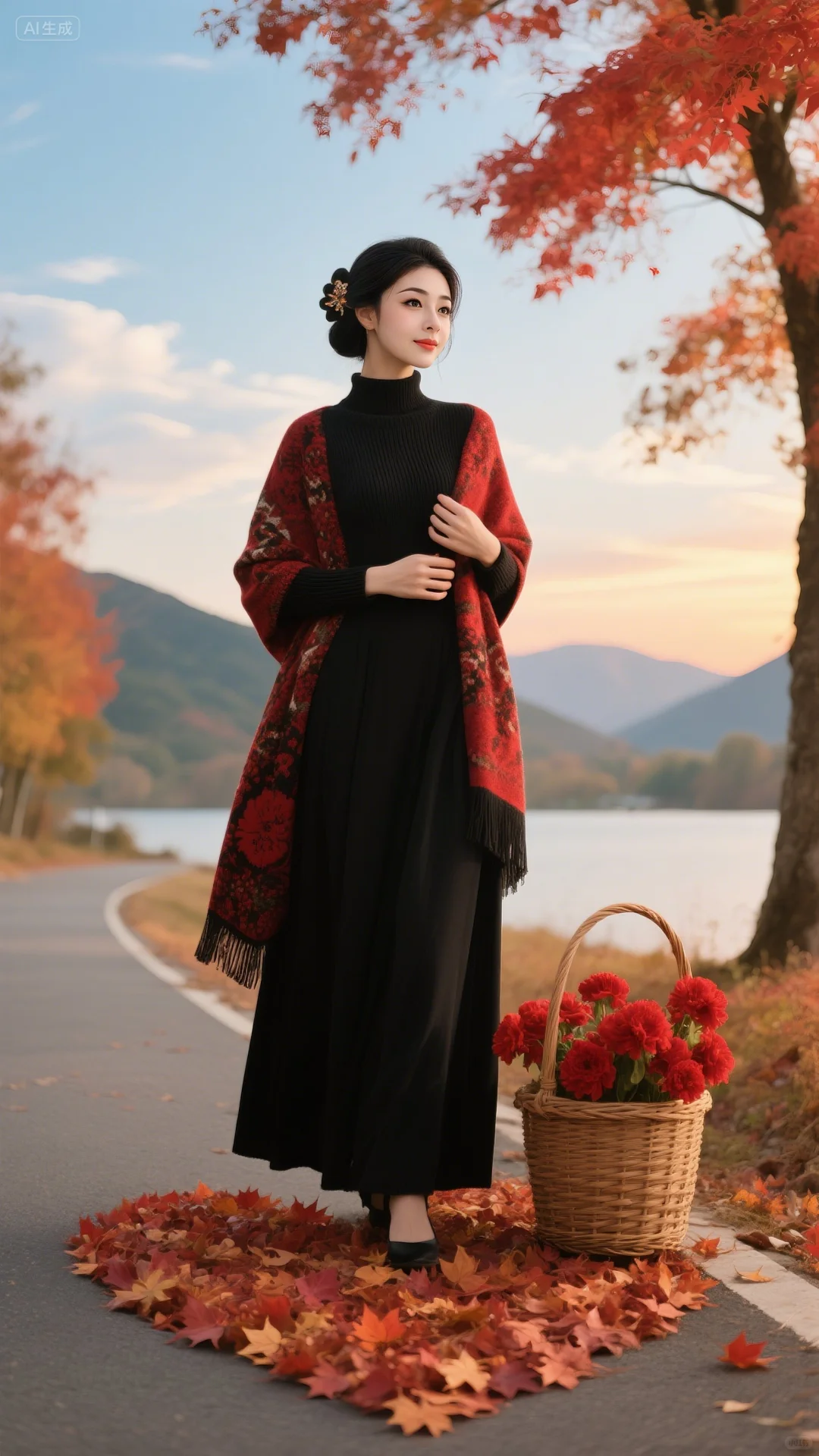 红花与秋叶的诗意胶片🍂