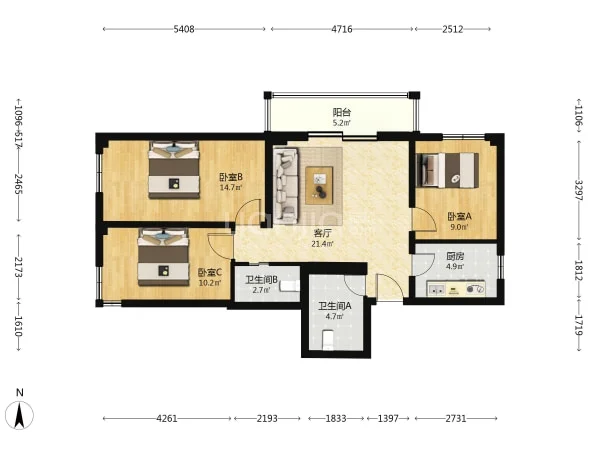 🏠紧凑小三居，首付61万，公立幼儿园