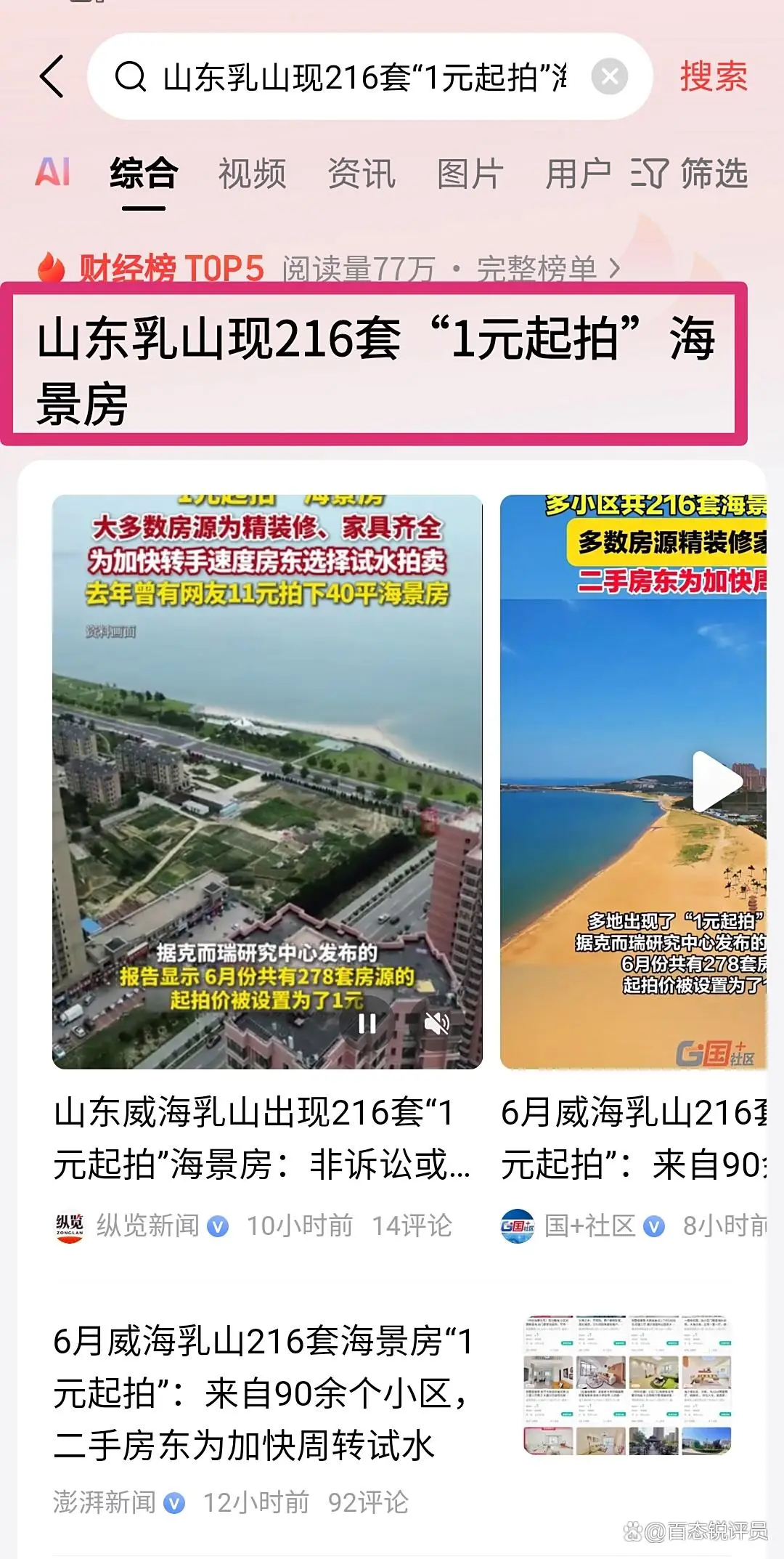 山东乳山现216套“1元起拍”海景房，知晓吗