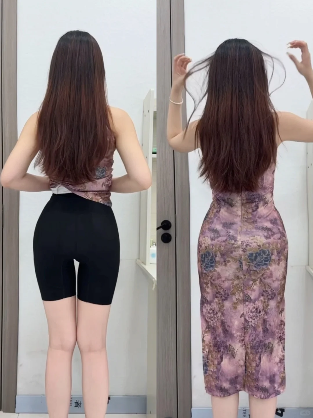 电梯一抬头真有精致土内味了，穿旗袍好内个