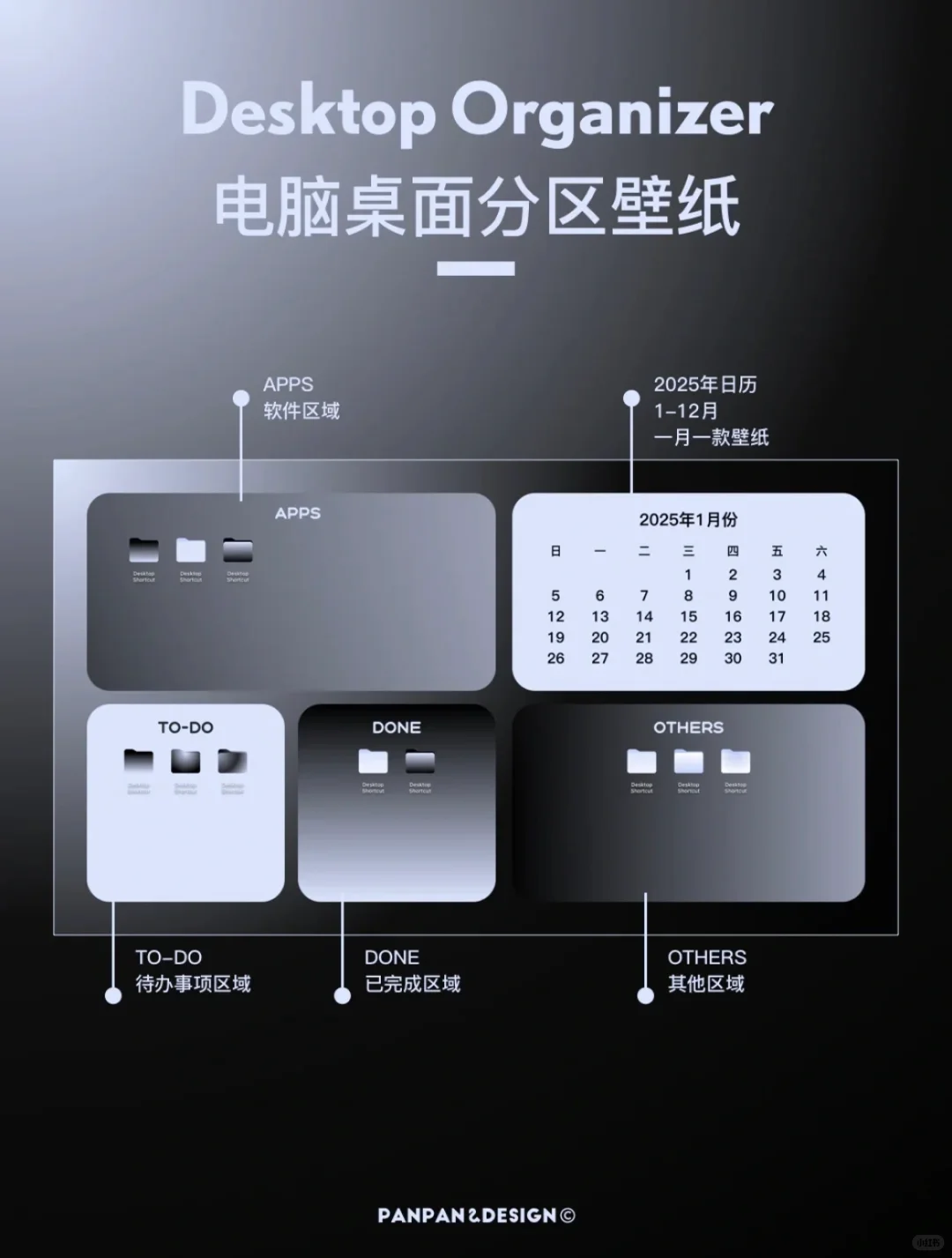电脑分区壁纸💻2025全年日历‼️蓝色渐变静谧