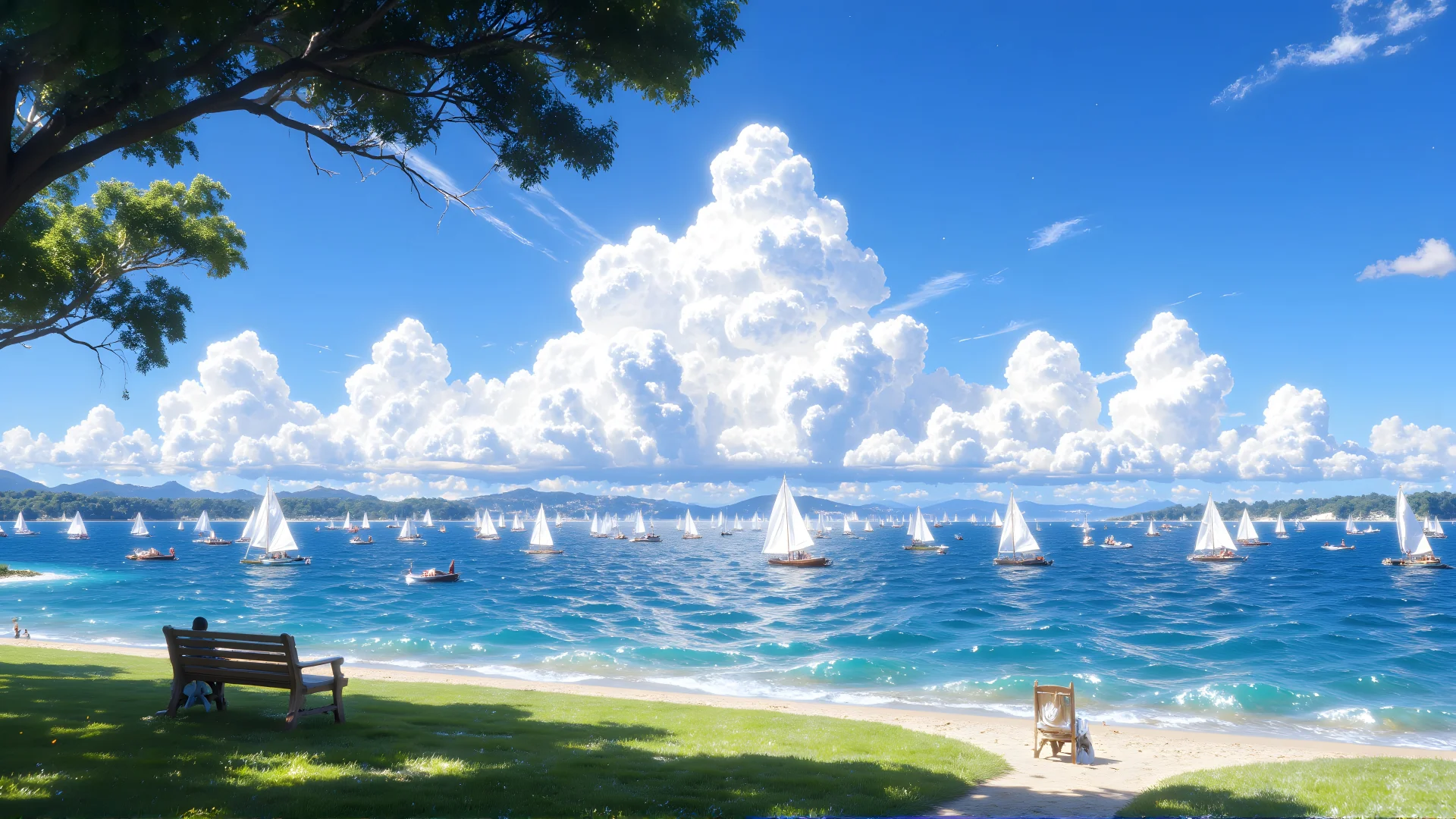 电脑壁纸01-蓝天白云樱花盛开小木屋🌊