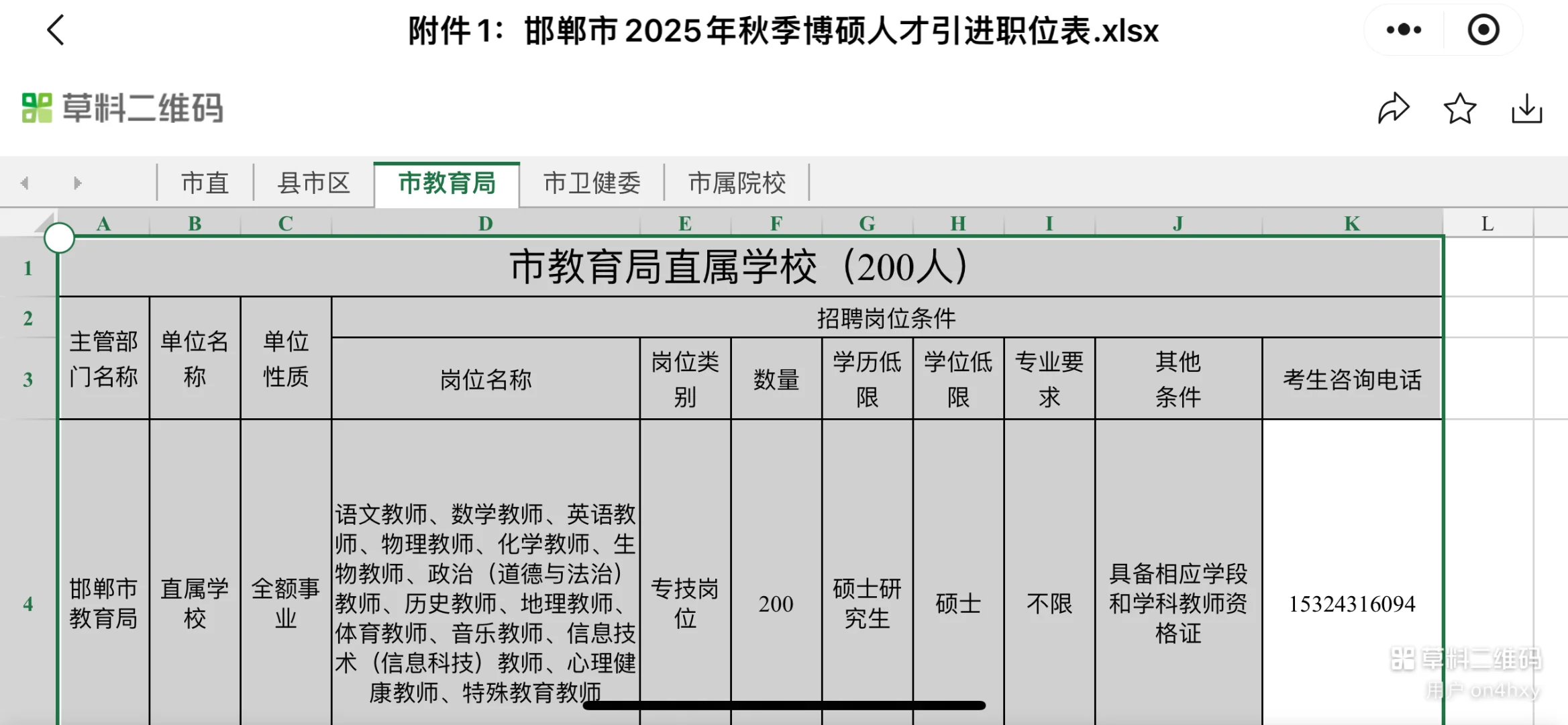 邯郸市秋季市直教师编人才引进