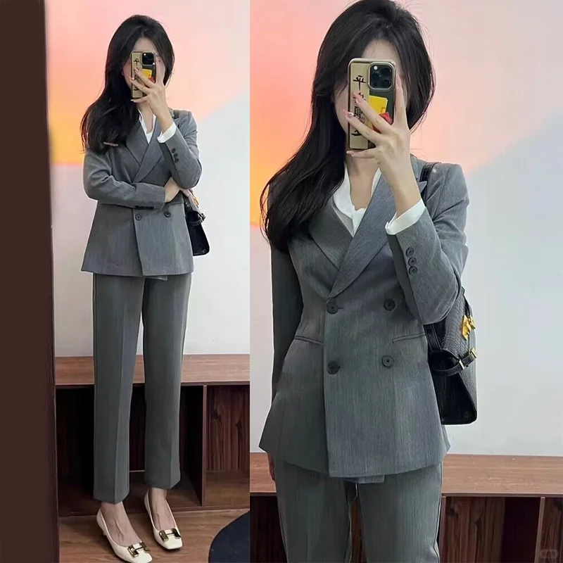 👔春秋女神范💼灰色职业西装套装