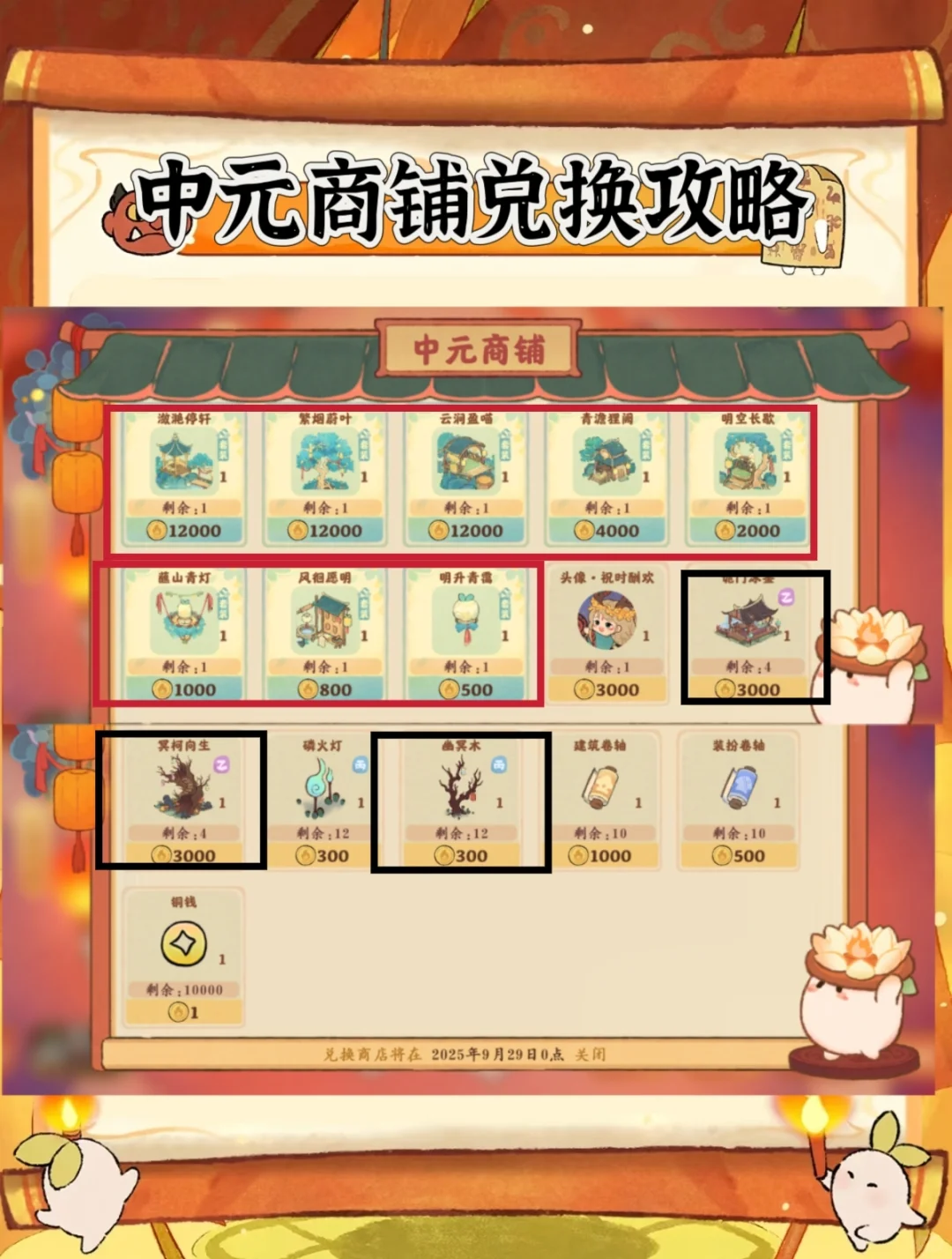 中元商铺最全兑换攻略
