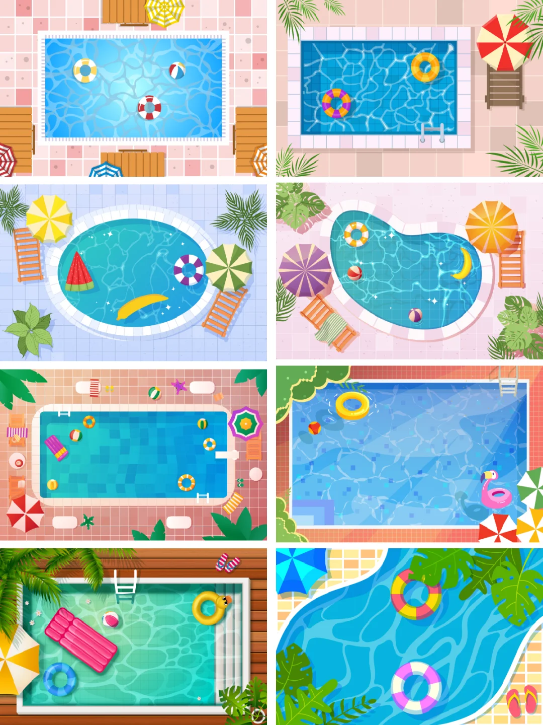 清凉一夏 | 泳池派对矢量插画素材