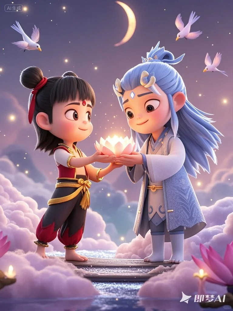 AI绘画125 嗑疯！哪吒敖丙的七夕浪漫脑洞