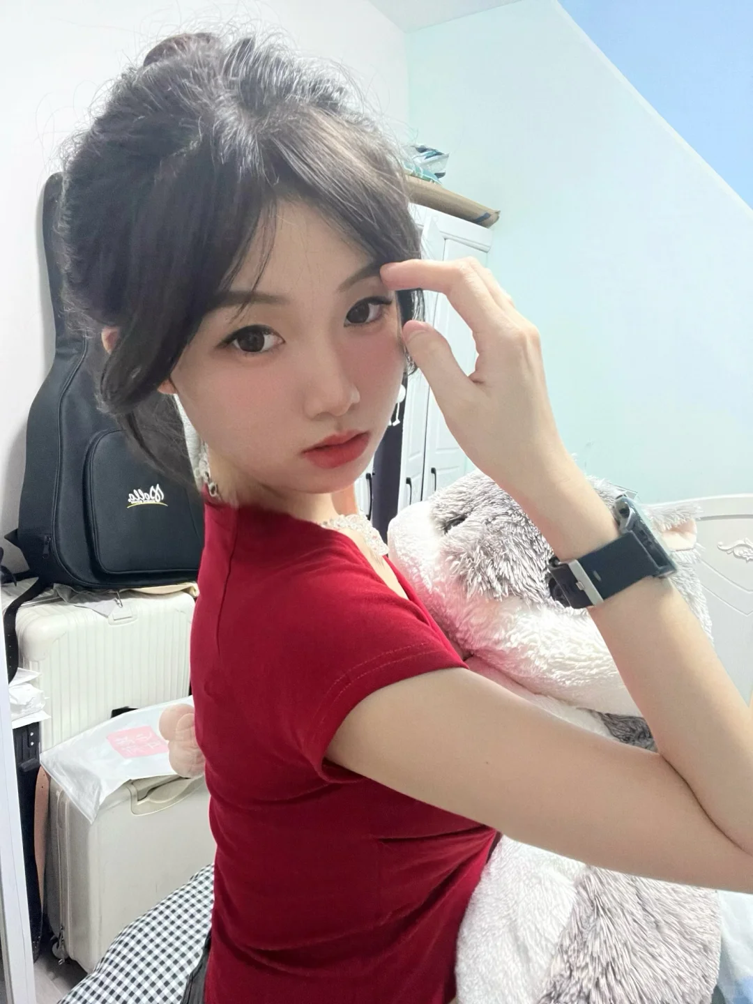 安利一个超显白显瘦修身上衣红短袖T恤